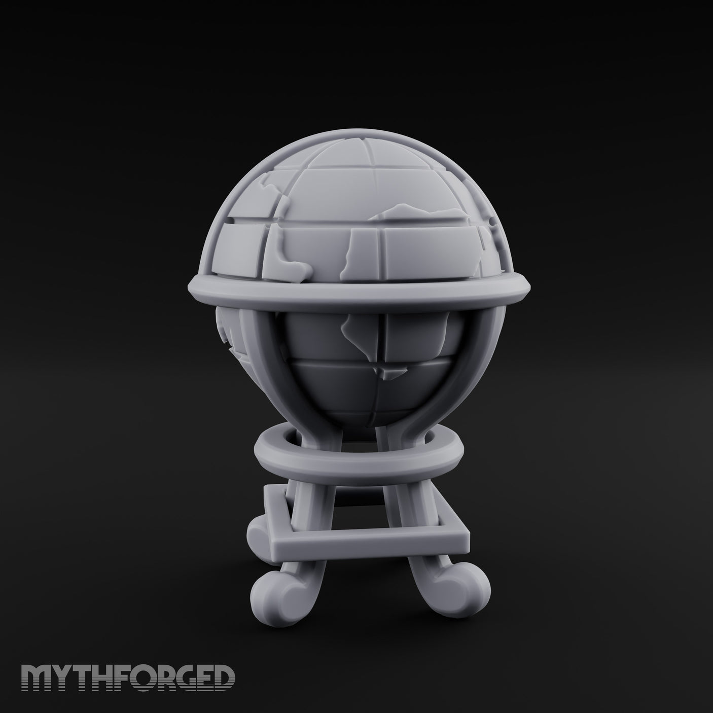 Continent-Etched Meridian-Banded Scholar's Cartography Globe Miniature for Dungeons and Dragons, Pathfinder or other TTRPGs