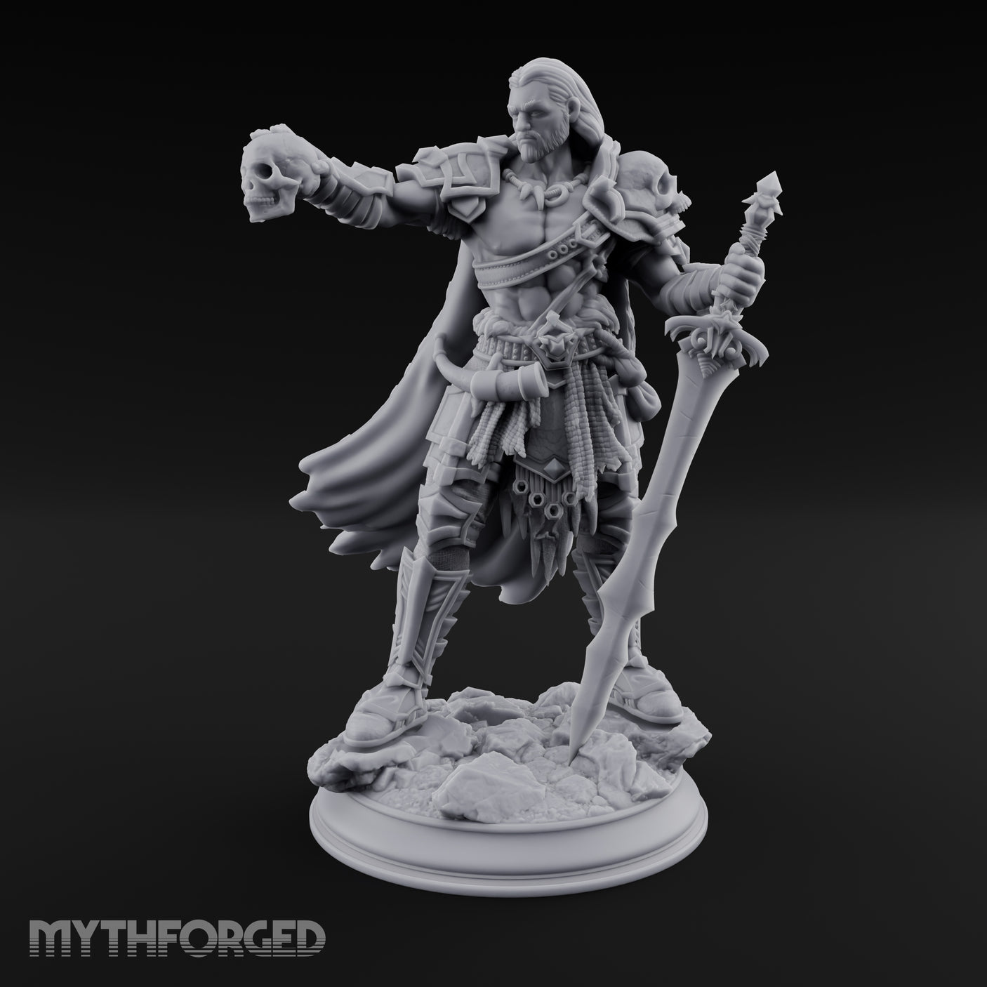 Skull Taunting Human Barbarian Miniature for Dungeons and Dragons, Pathfinder or other TTRPGs