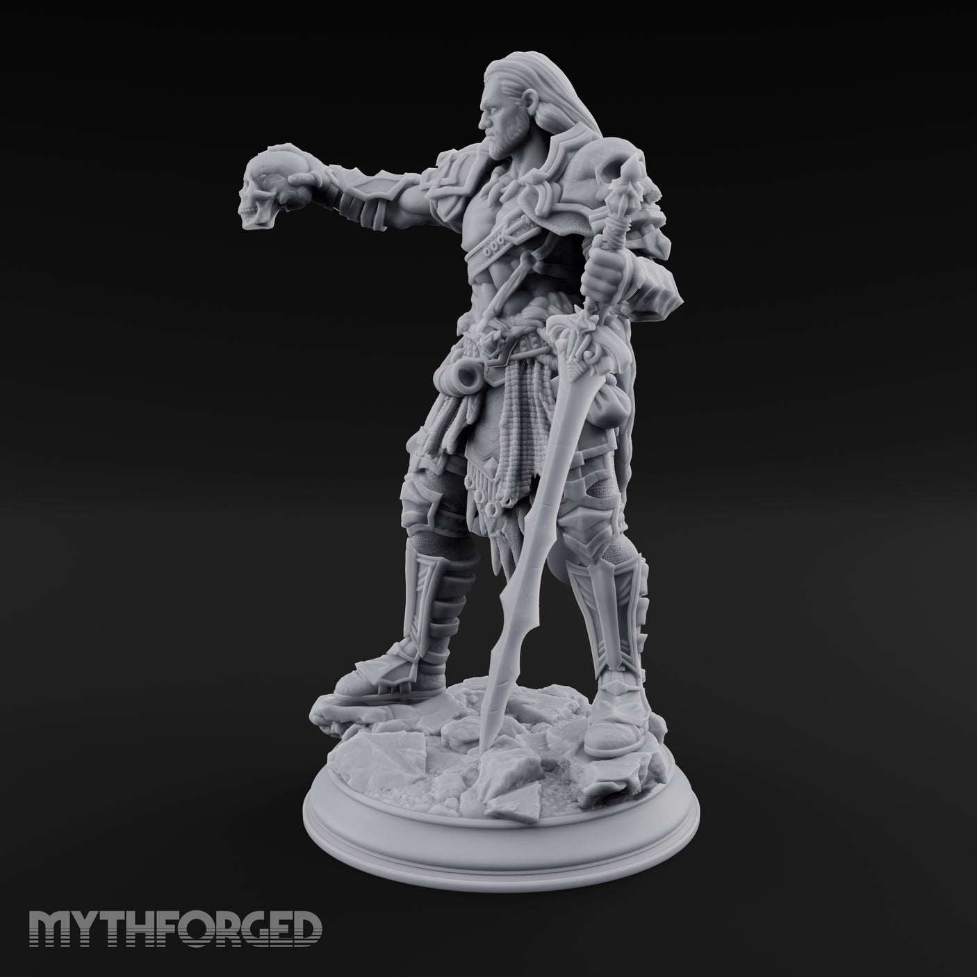 Skull Taunting Human Barbarian Miniature for Dungeons and Dragons, Pathfinder or other TTRPGs