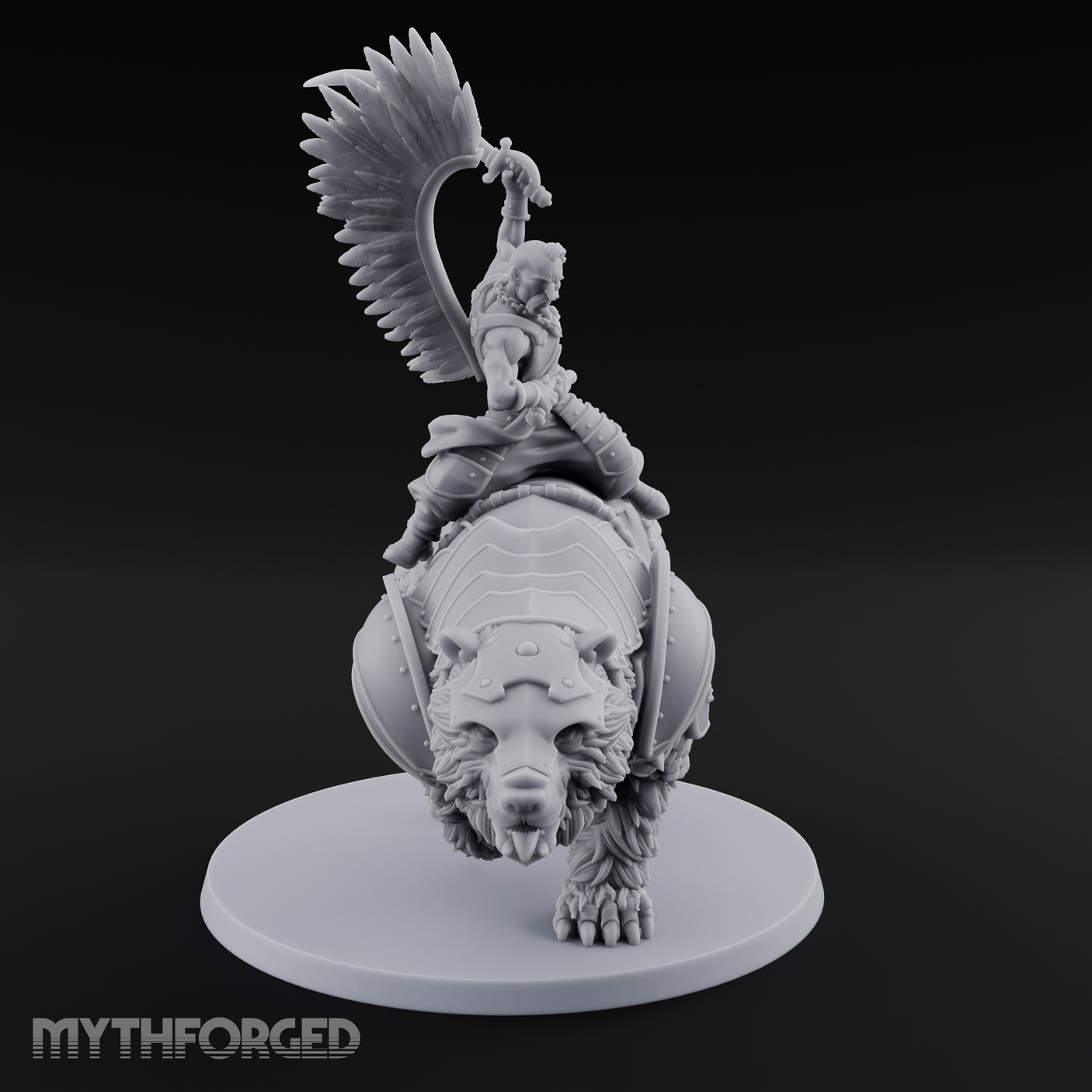 Saber Slashing Hussar Bear Rider Miniature for Dungeons and Dragons, Pathfinder or other TTRPGs
