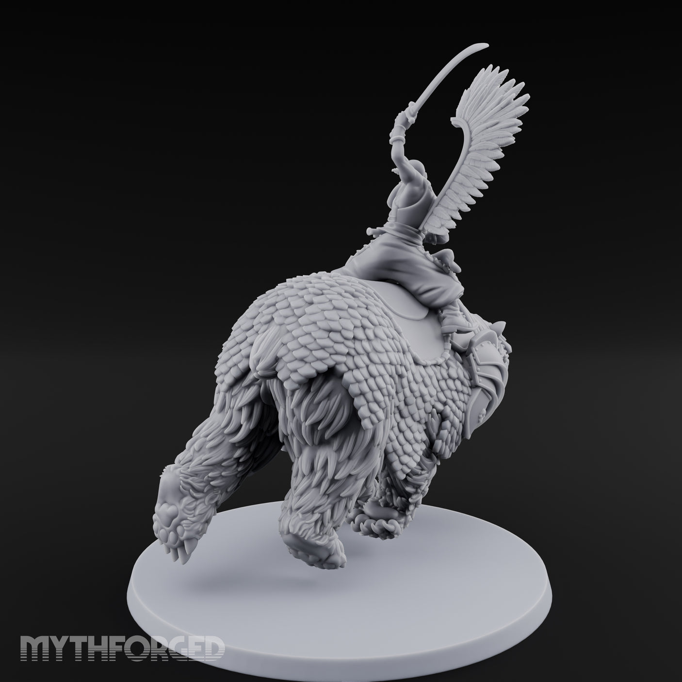 Saber Slashing Hussar Bear Rider Miniature for Dungeons and Dragons, Pathfinder or other TTRPGs