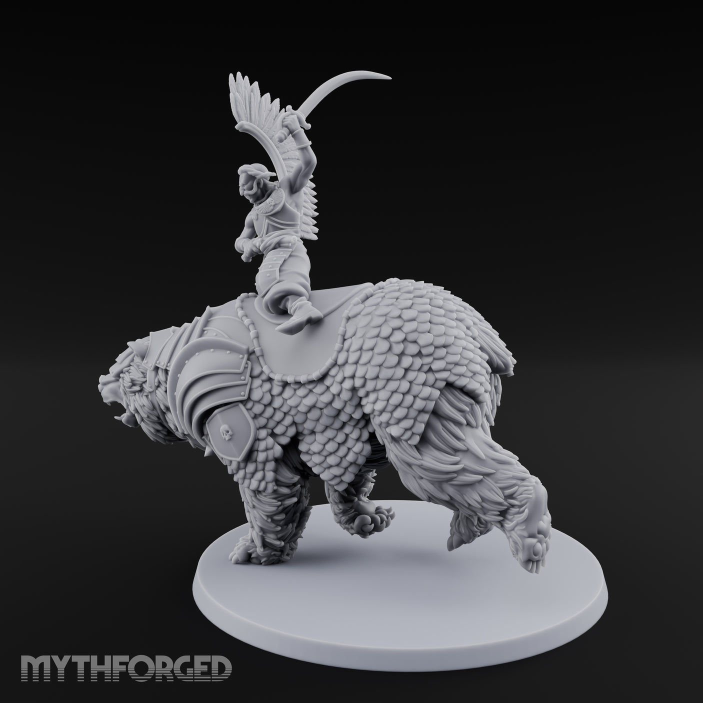 Saber Slashing Hussar Bear Rider Miniature for Dungeons and Dragons, Pathfinder or other TTRPGs