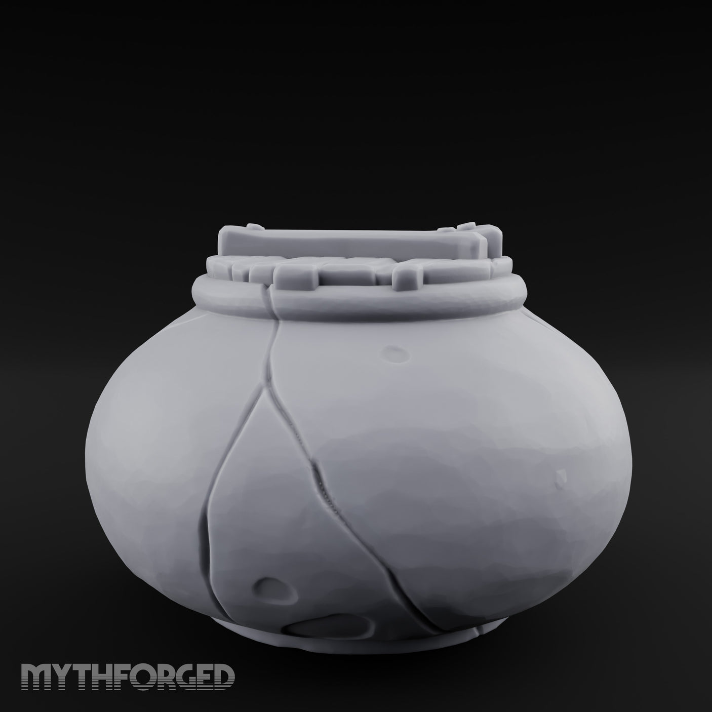 Crack-Lined Clasp-Lidded Bulbous Storage Vase Miniature for Dungeons and Dragons, Pathfinder or other TTRPGs