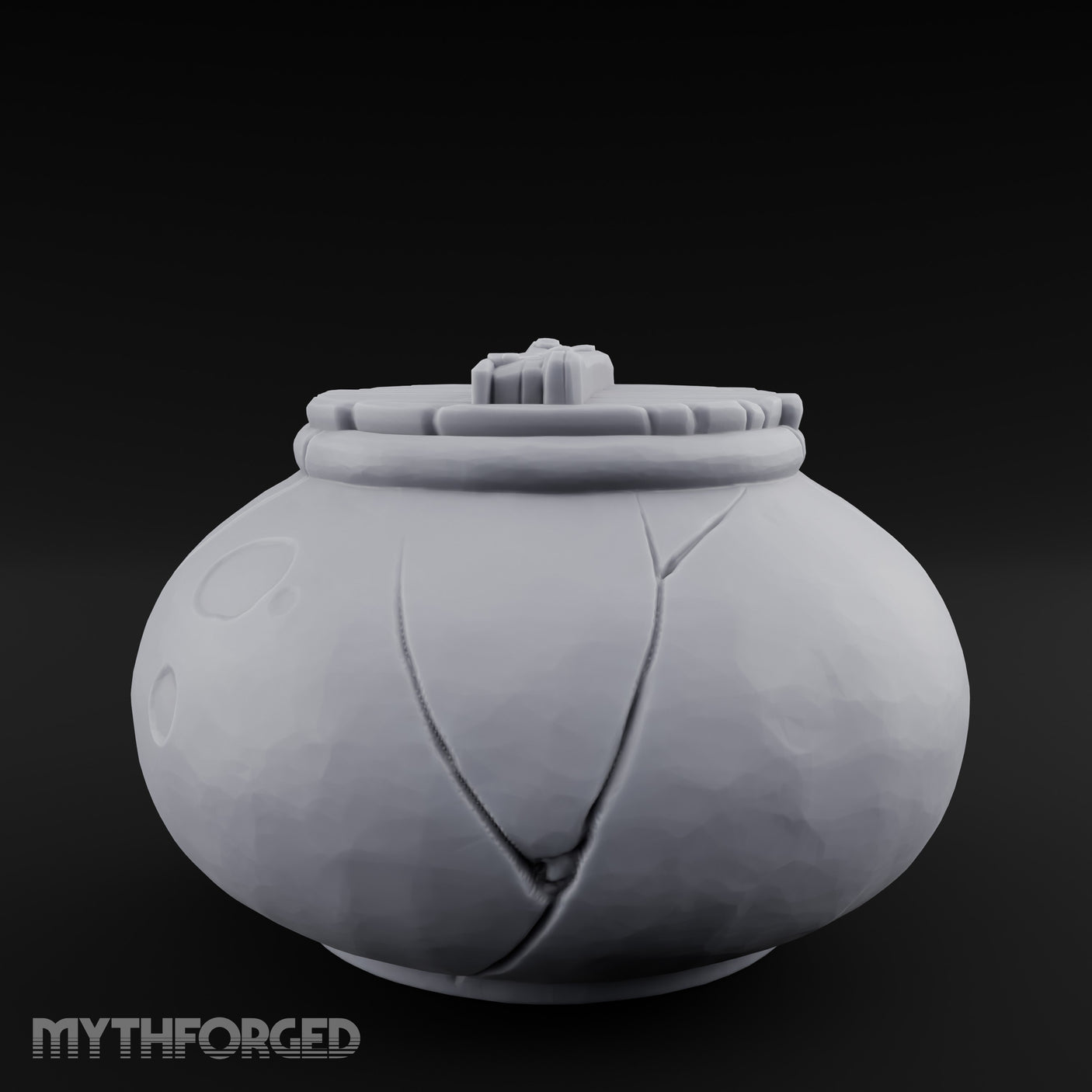 Crack-Lined Clasp-Lidded Bulbous Storage Vase Miniature for Dungeons and Dragons, Pathfinder or other TTRPGs