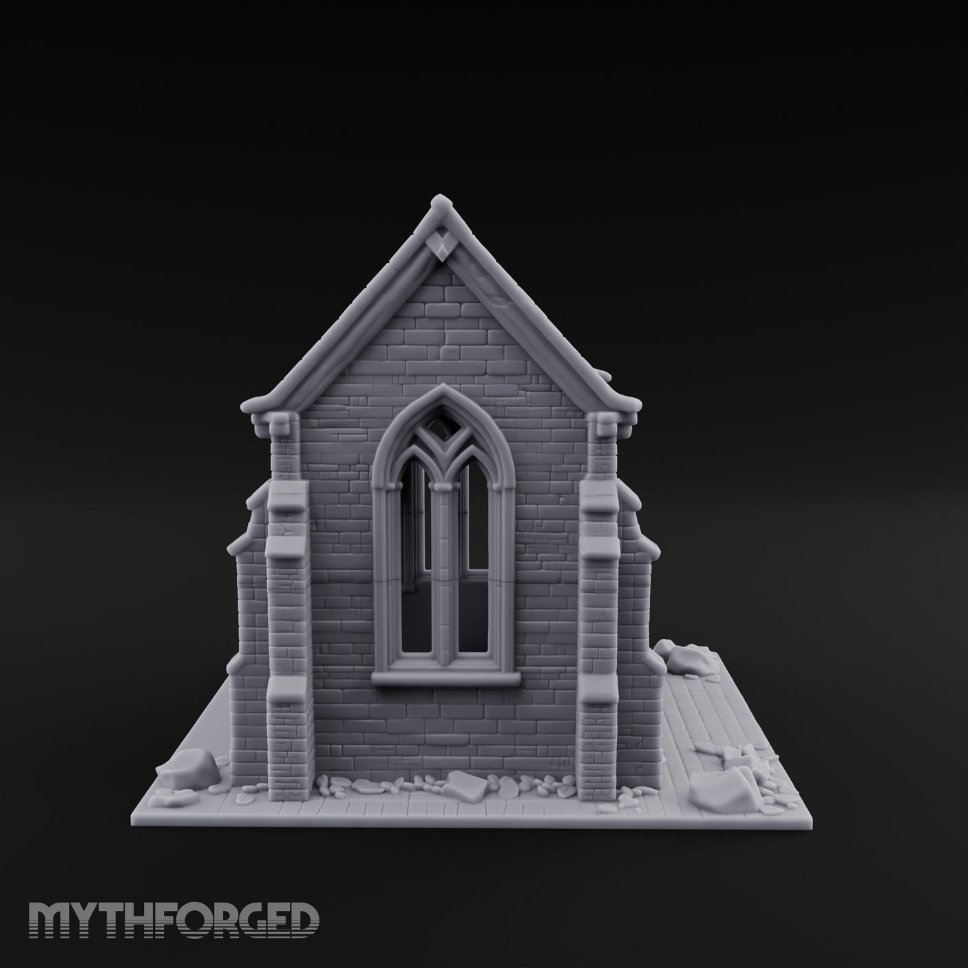 Cracked-Wall Slate-Roofed Gothic Stone Chapel Miniature for Dungeons and Dragons, Pathfinder or other TTRPGs
