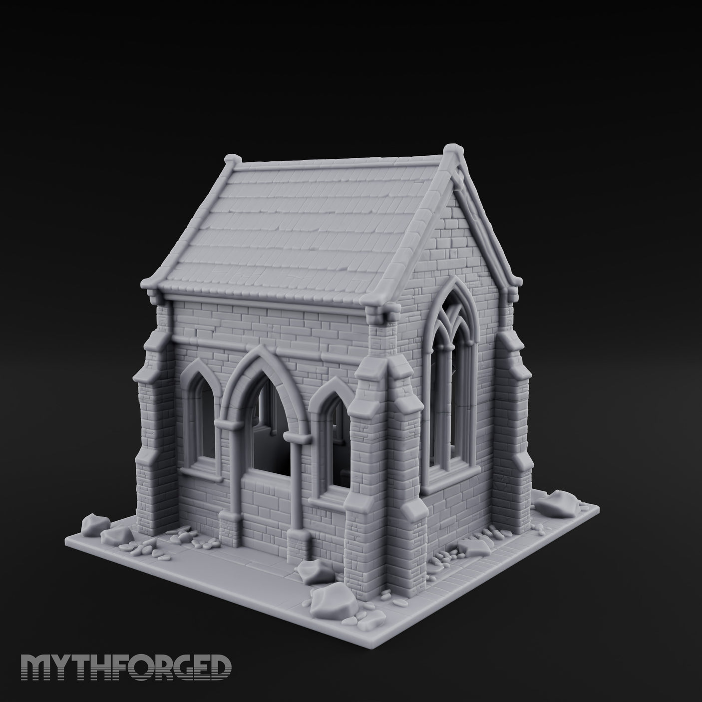 Cracked-Wall Slate-Roofed Gothic Stone Chapel Miniature for Dungeons and Dragons, Pathfinder or other TTRPGs