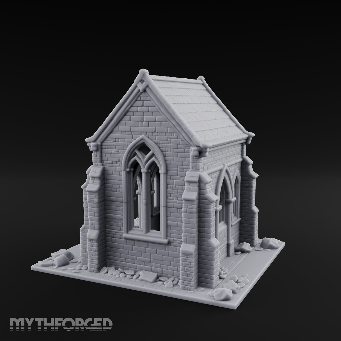 Cracked-Wall Slate-Roofed Gothic Stone Chapel Miniature for Dungeons and Dragons, Pathfinder or other TTRPGs