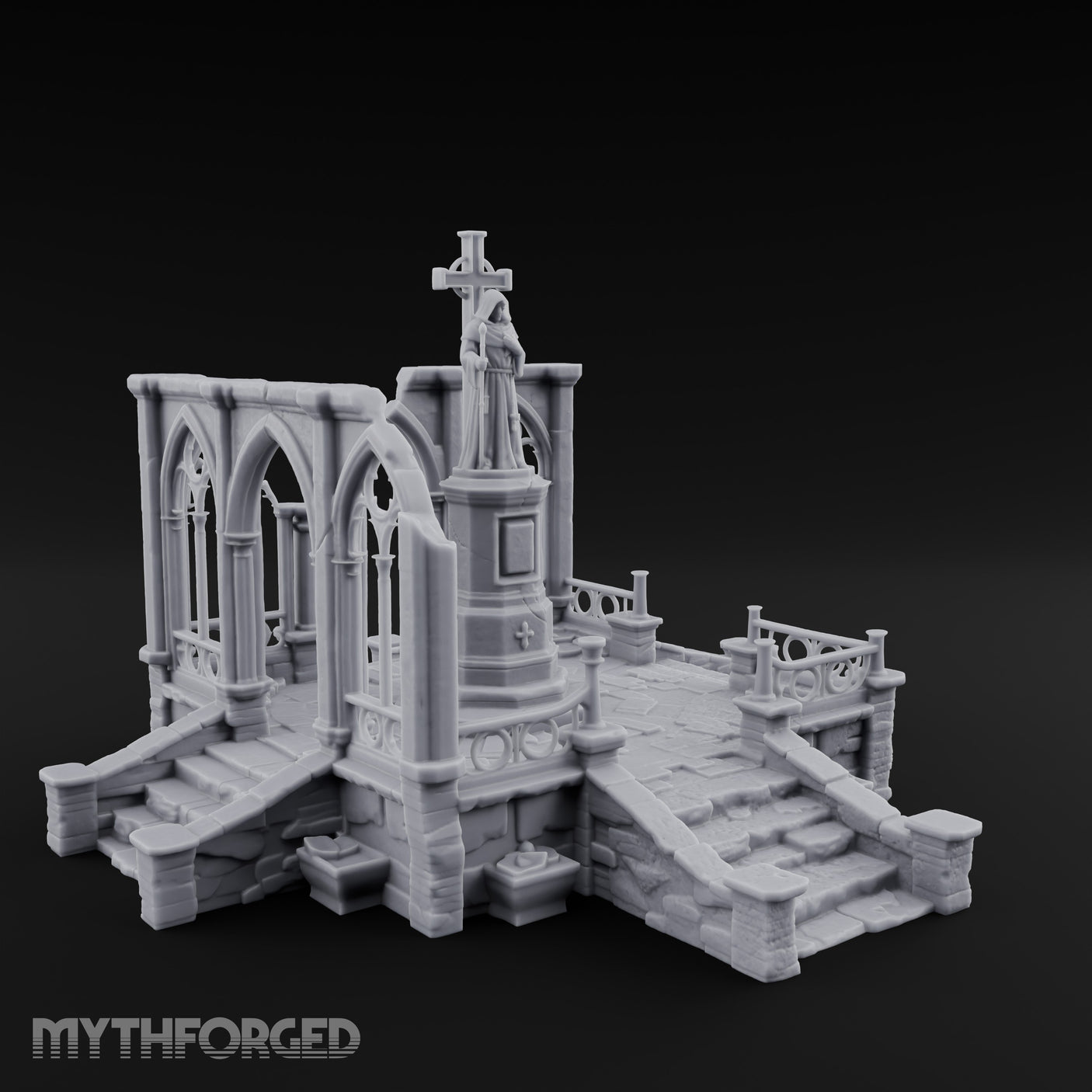 Cross-Bearing Gothic-Framed Cleric Monument Plaza Miniature for Dungeons and Dragons, Pathfinder or other TTRPGs