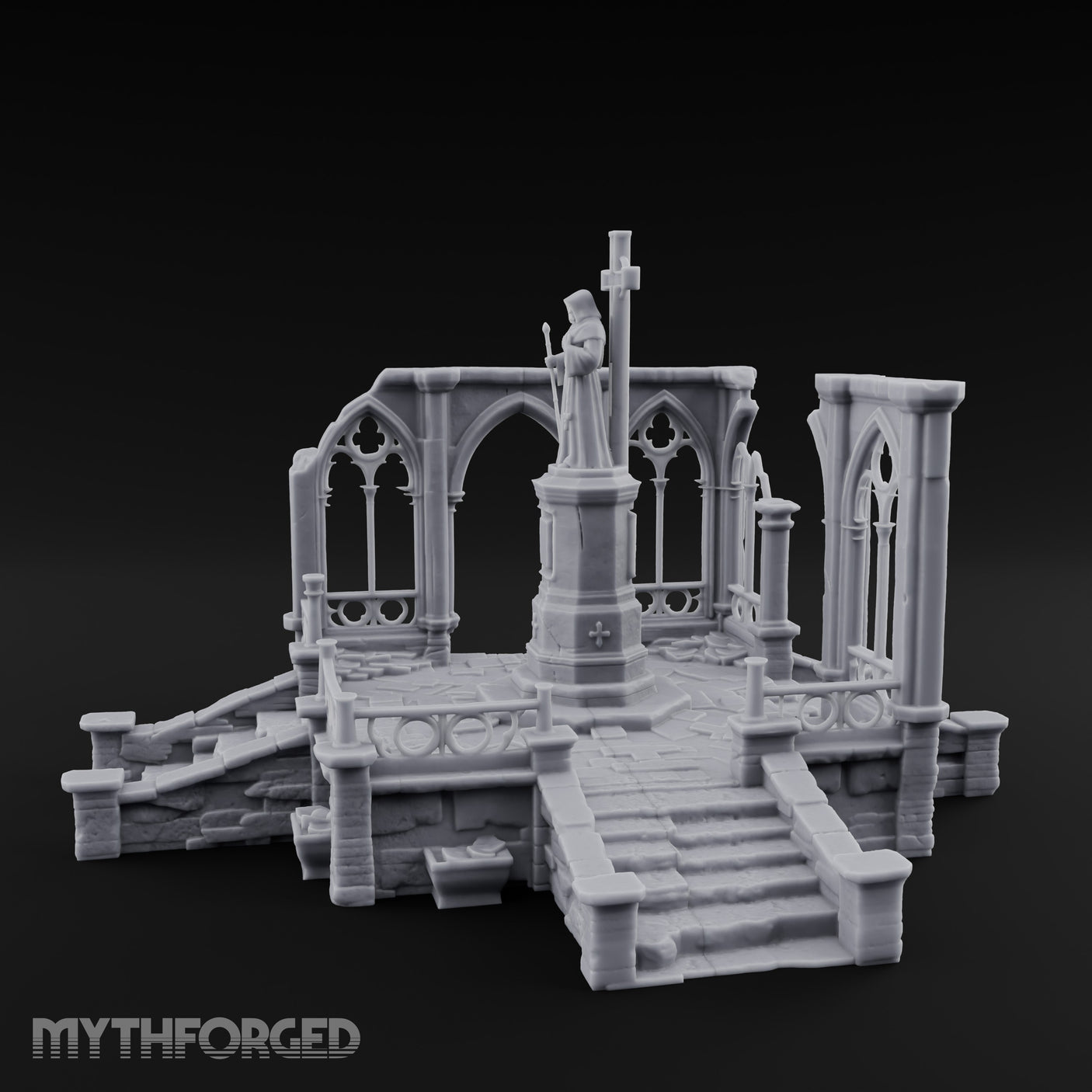 Cross-Bearing Gothic-Framed Cleric Monument Plaza Miniature for Dungeons and Dragons, Pathfinder or other TTRPGs