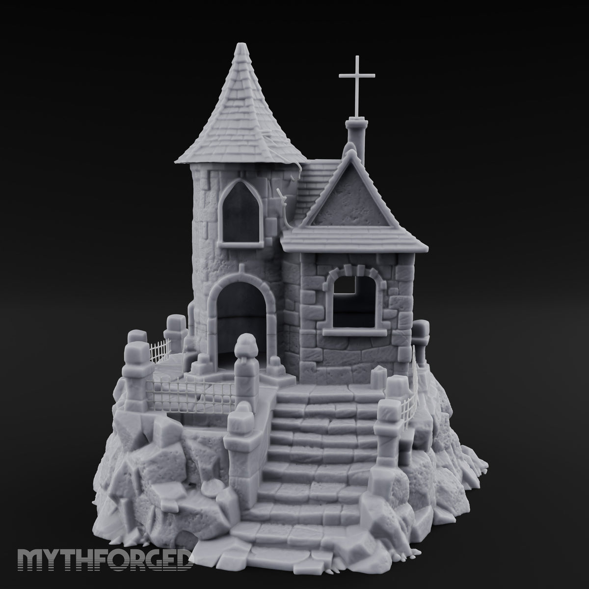 Cross-Crowned Cliff-Perched Stone Chapel Miniature for Dungeons and Dragons, Pathfinder or other TTRPGs