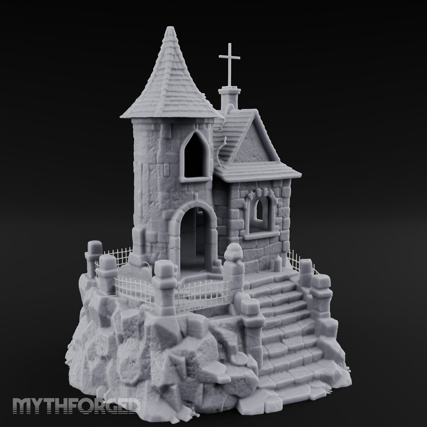 Cross-Crowned Cliff-Perched Stone Chapel Miniature for Dungeons and Dragons, Pathfinder or other TTRPGs