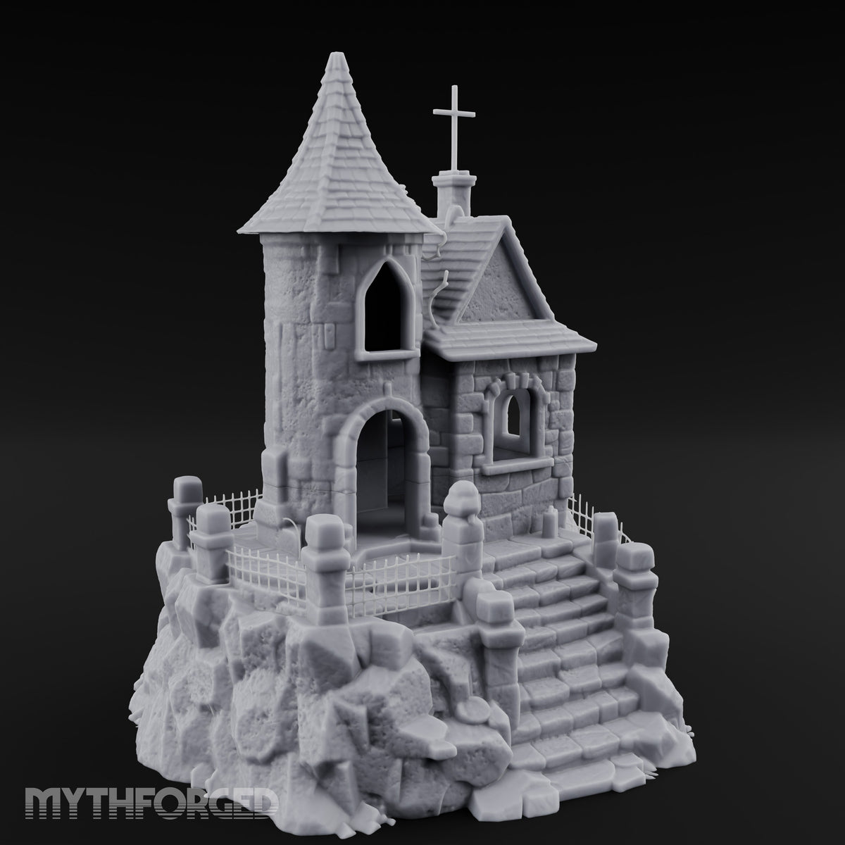 Cross-Crowned Cliff-Perched Stone Chapel Miniature for Dungeons and Dragons, Pathfinder or other TTRPGs