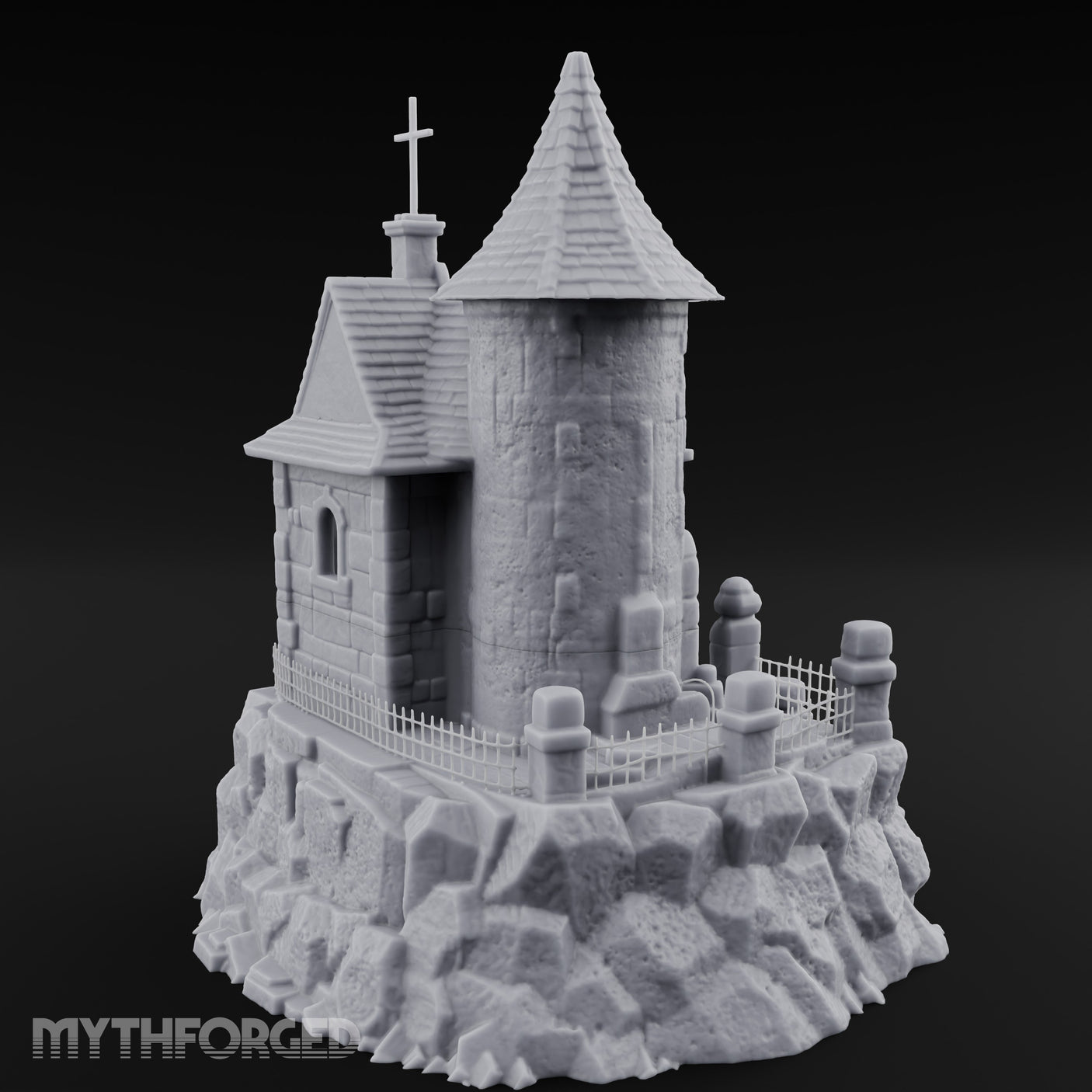Cross-Crowned Cliff-Perched Stone Chapel Miniature for Dungeons and Dragons, Pathfinder or other TTRPGs