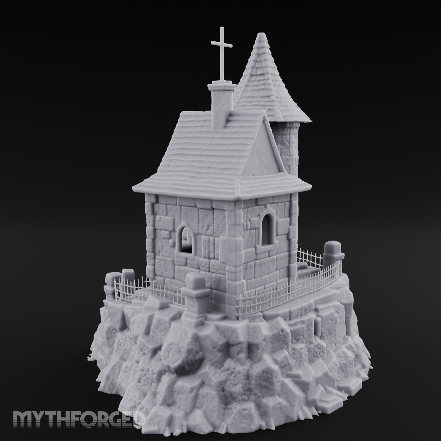 Cross-Crowned Cliff-Perched Stone Chapel Miniature for Dungeons and Dragons, Pathfinder or other TTRPGs