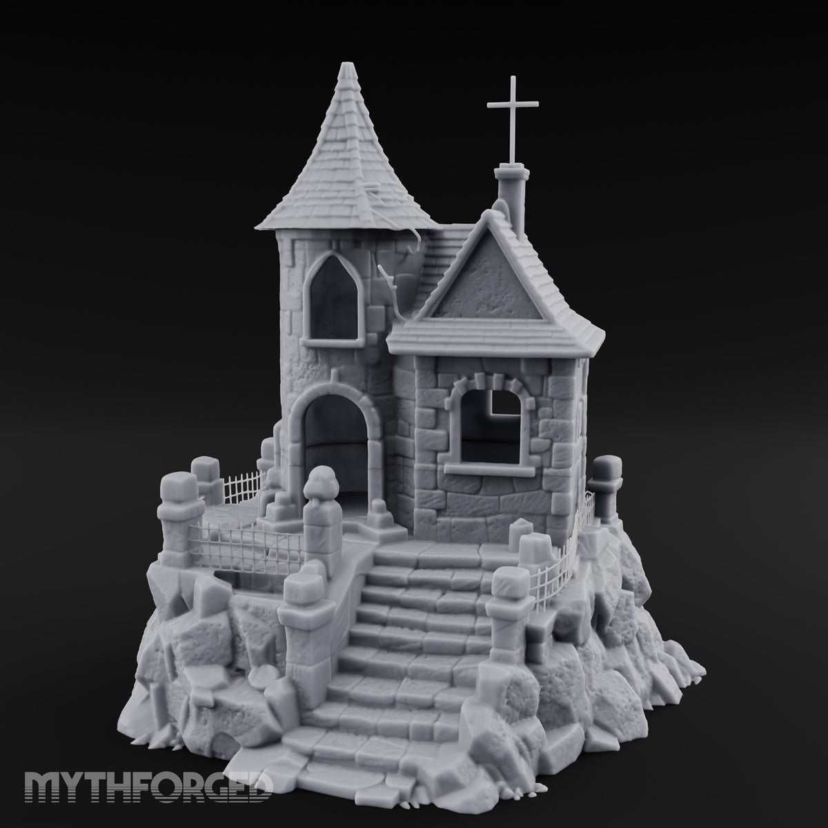 Cross-Crowned Cliff-Perched Stone Chapel Miniature for Dungeons and Dragons, Pathfinder or other TTRPGs