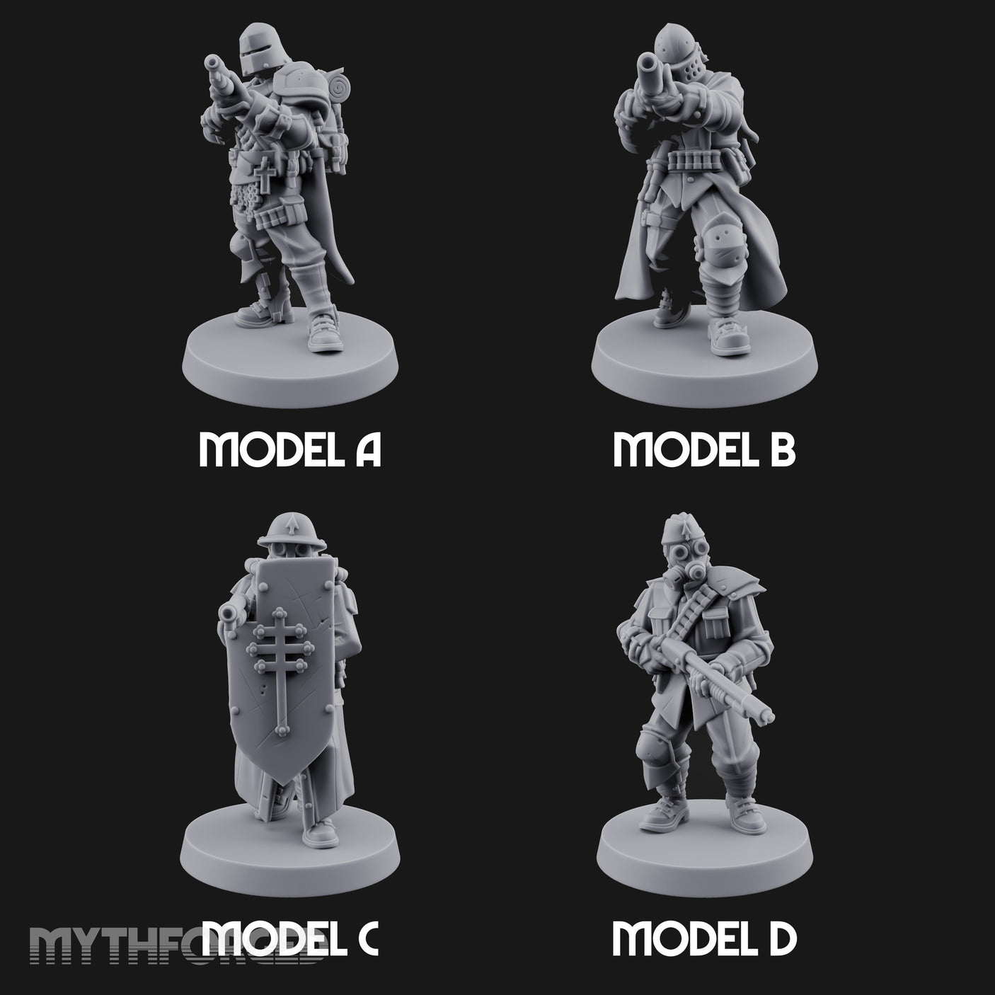 Cross Emblazoned Gun Bearing Ashen Troopers Miniature for Dungeons and Dragons, Pathfinder or other TTRPGs