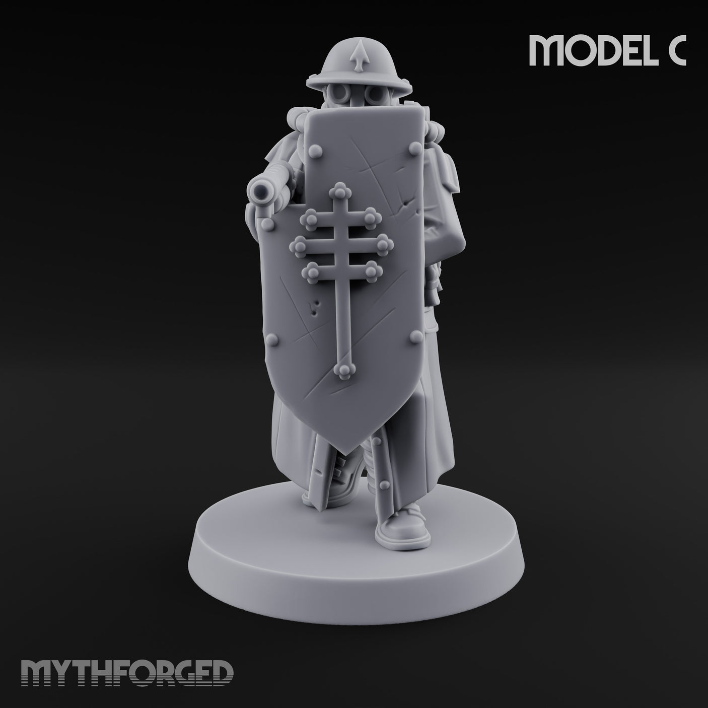 Cross Emblazoned Gun Bearing Ashen Troopers Miniature for Dungeons and Dragons, Pathfinder or other TTRPGs