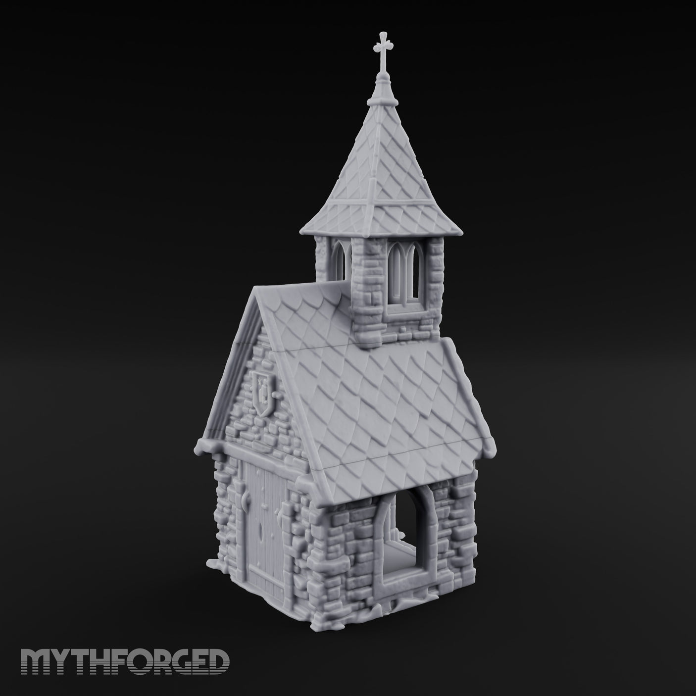 Cross-Pinnacled Diamond-Slated Stone Chapel Miniature for Dungeons and Dragons, Pathfinder or other TTRPGs