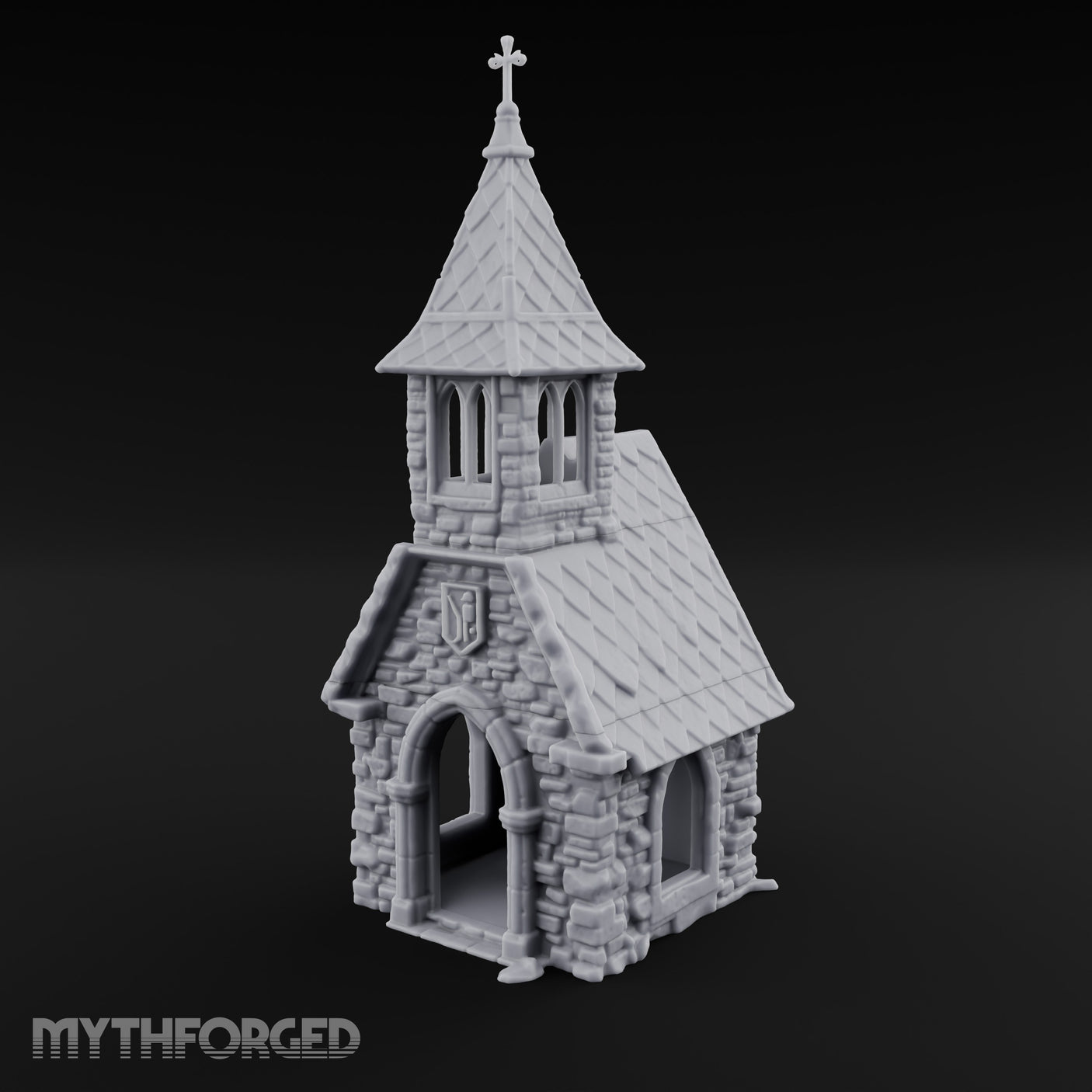 Cross-Pinnacled Diamond-Slated Stone Chapel Miniature for Dungeons and Dragons, Pathfinder or other TTRPGs