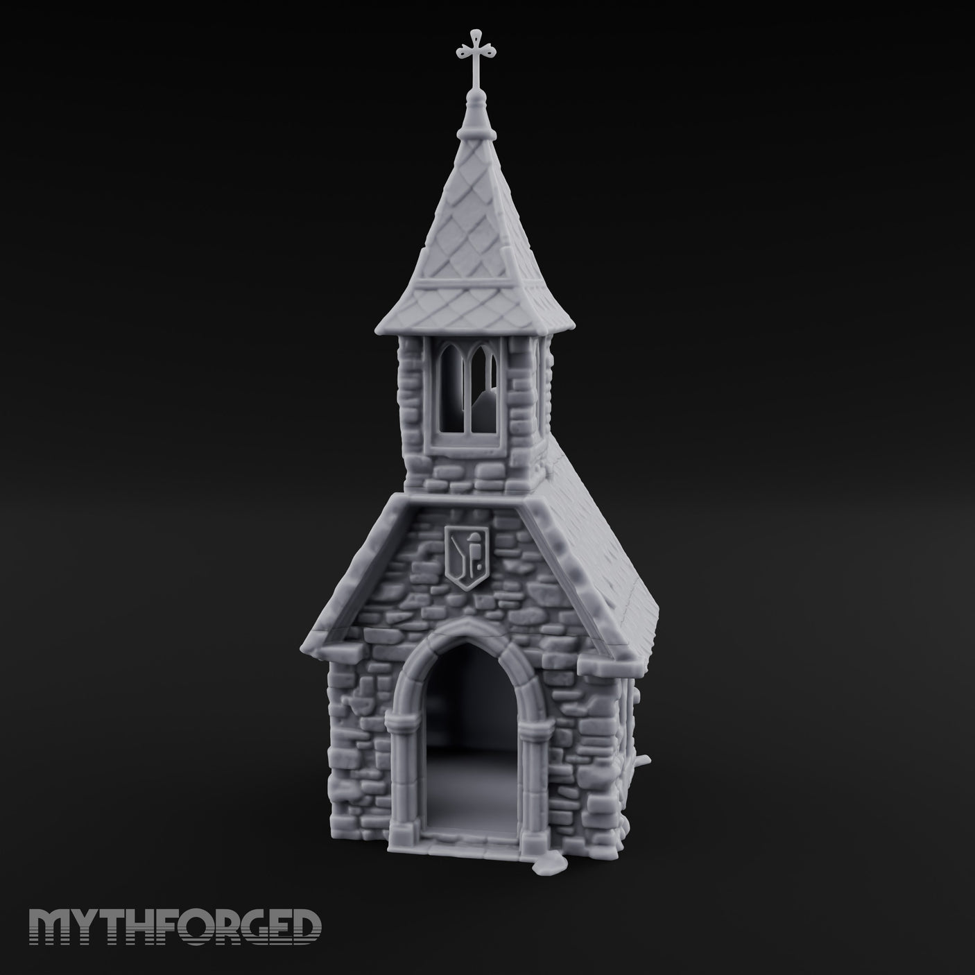 Cross-Pinnacled Diamond-Slated Stone Chapel Miniature for Dungeons and Dragons, Pathfinder or other TTRPGs