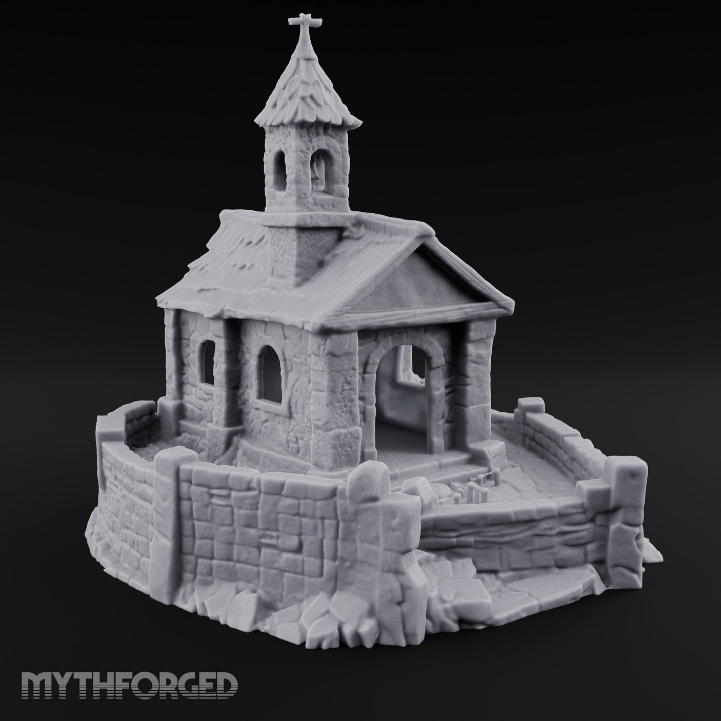 Cross-Topped Bell-Hung Graveyard Chapel Miniature for Dungeons and Dragons, Pathfinder or other TTRPGs