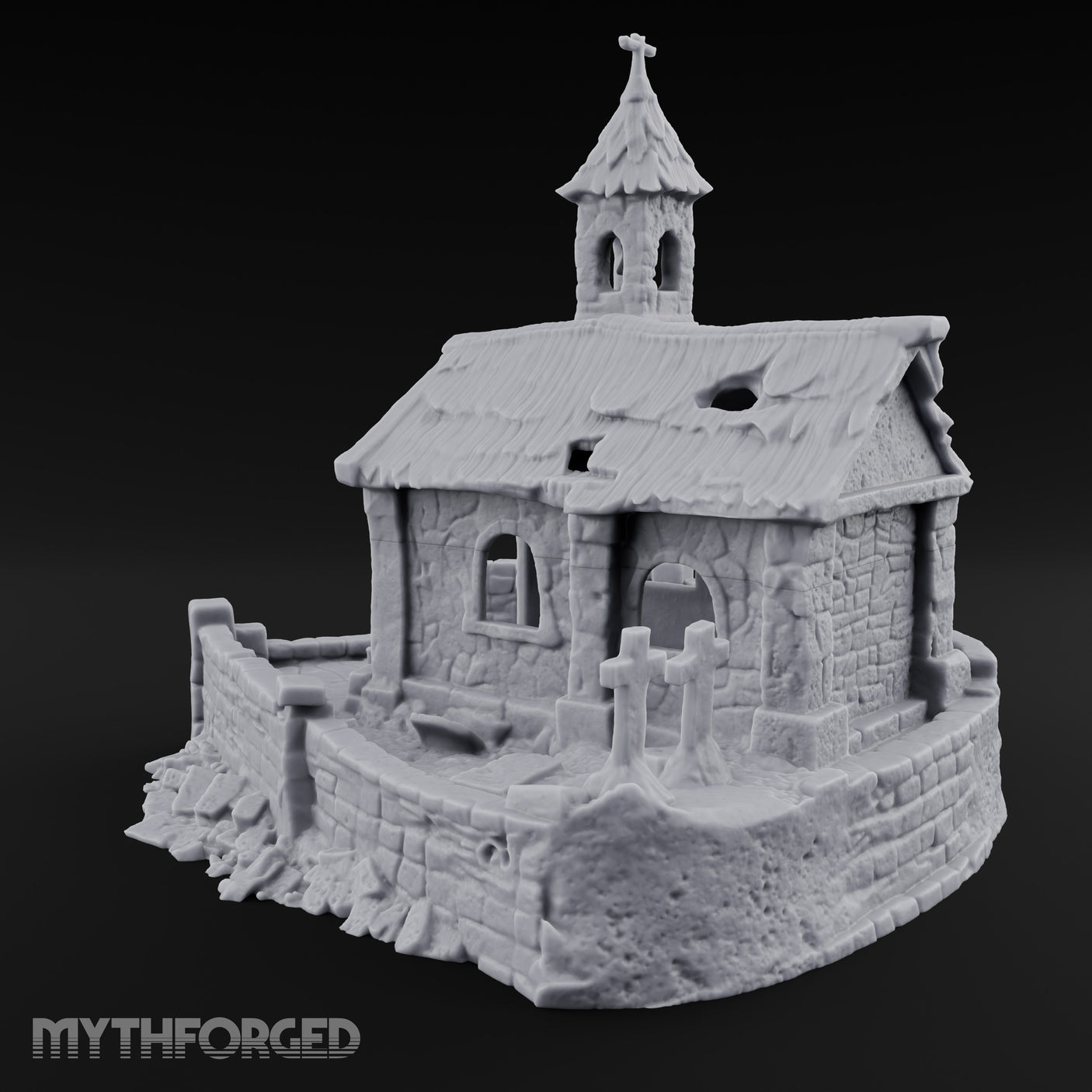 Cross-Topped Bell-Hung Graveyard Chapel Miniature for Dungeons and Dragons, Pathfinder or other TTRPGs