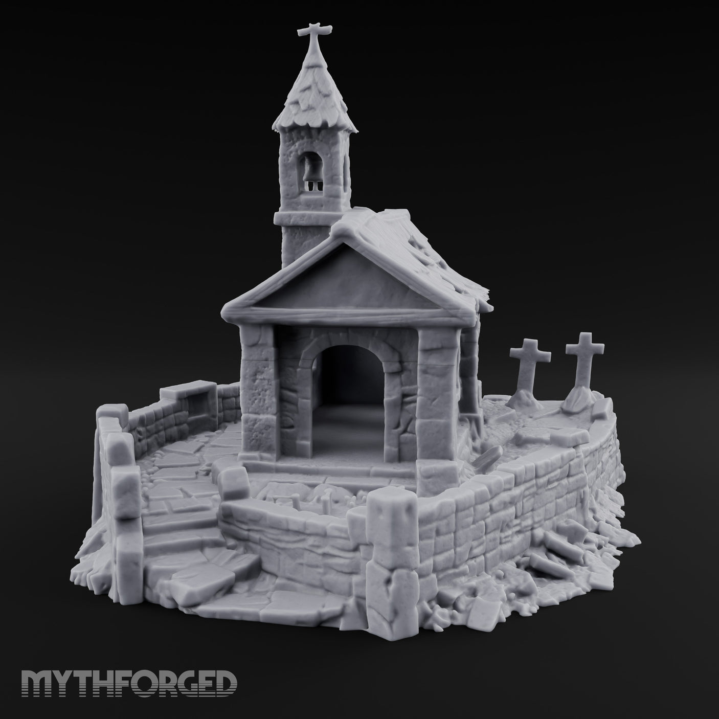 Cross-Topped Bell-Hung Graveyard Chapel Miniature for Dungeons and Dragons, Pathfinder or other TTRPGs
