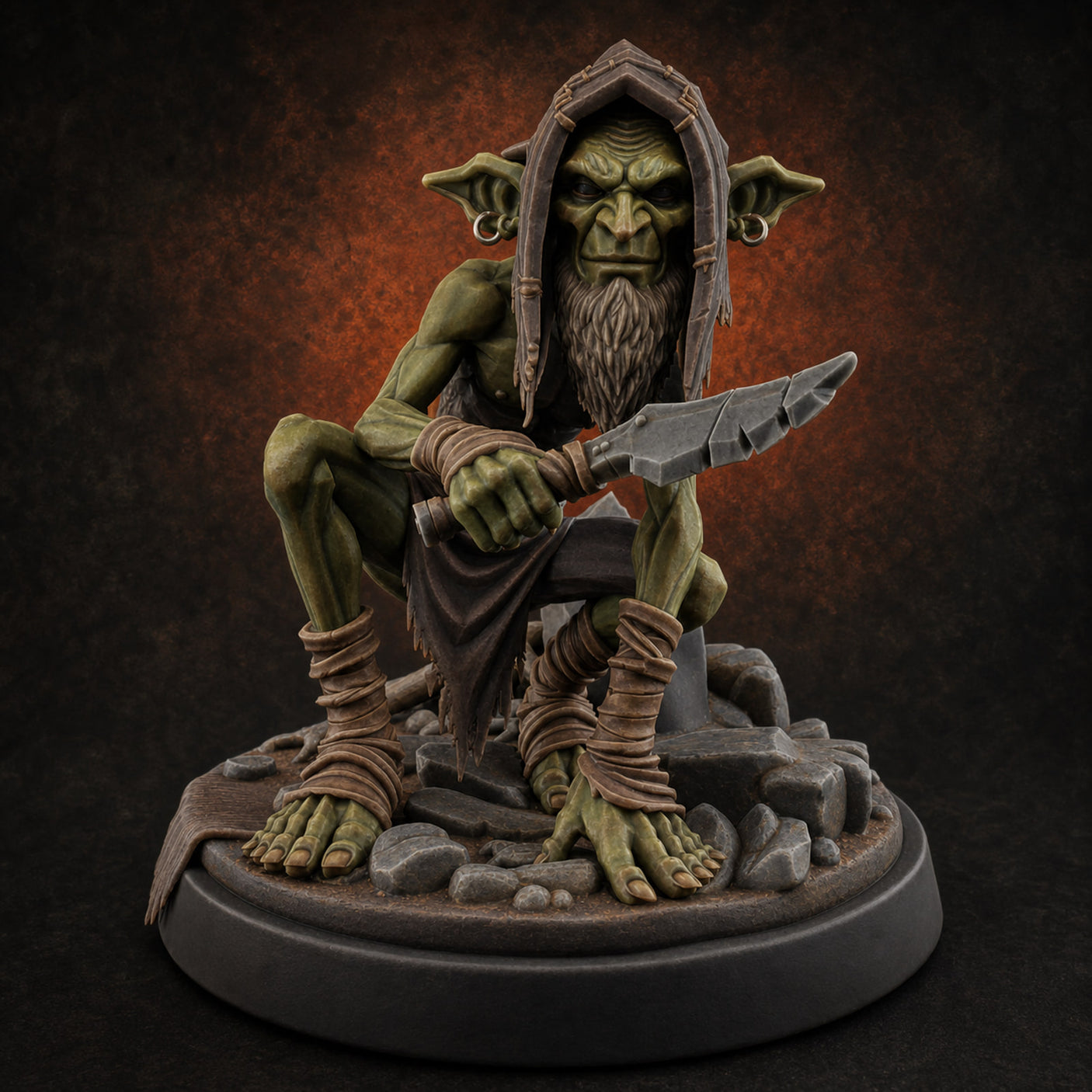 Crossbow Squatting Goblin Ranger — painted concept preview (miniature supplied unpainted)