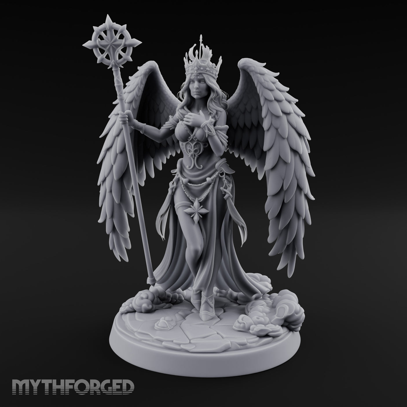 Crown And Staff Bearing Angel Queen Miniature for Dungeons and Dragons, Pathfinder or other TTRPGs