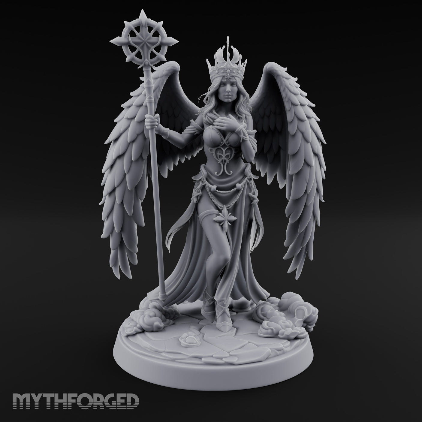 Crown And Staff Bearing Angel Queen Miniature for Dungeons and Dragons, Pathfinder or other TTRPGs