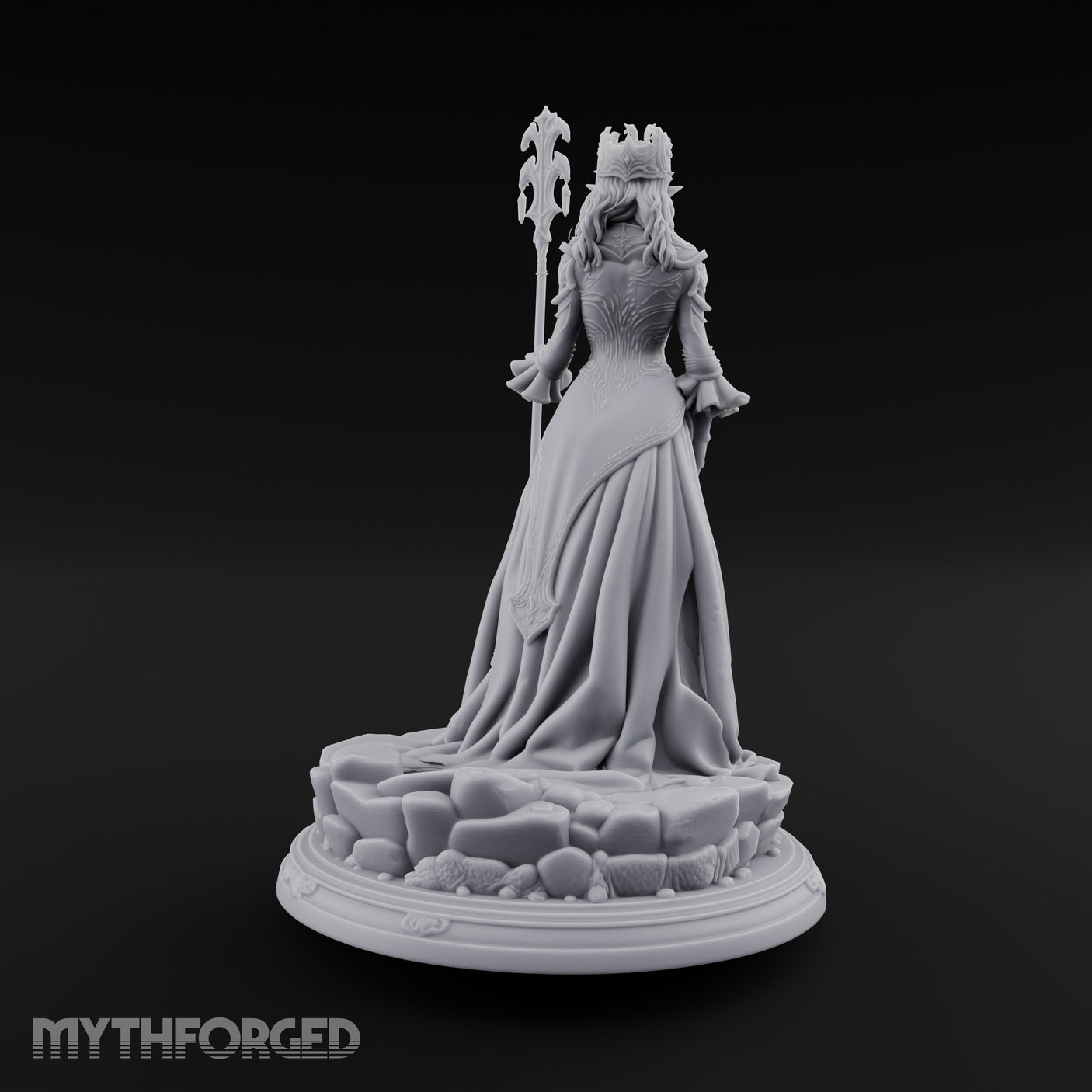 Crown And Staff Wielding Elf Queen Miniature for Dungeons and Dragons, Pathfinder or other TTRPGs