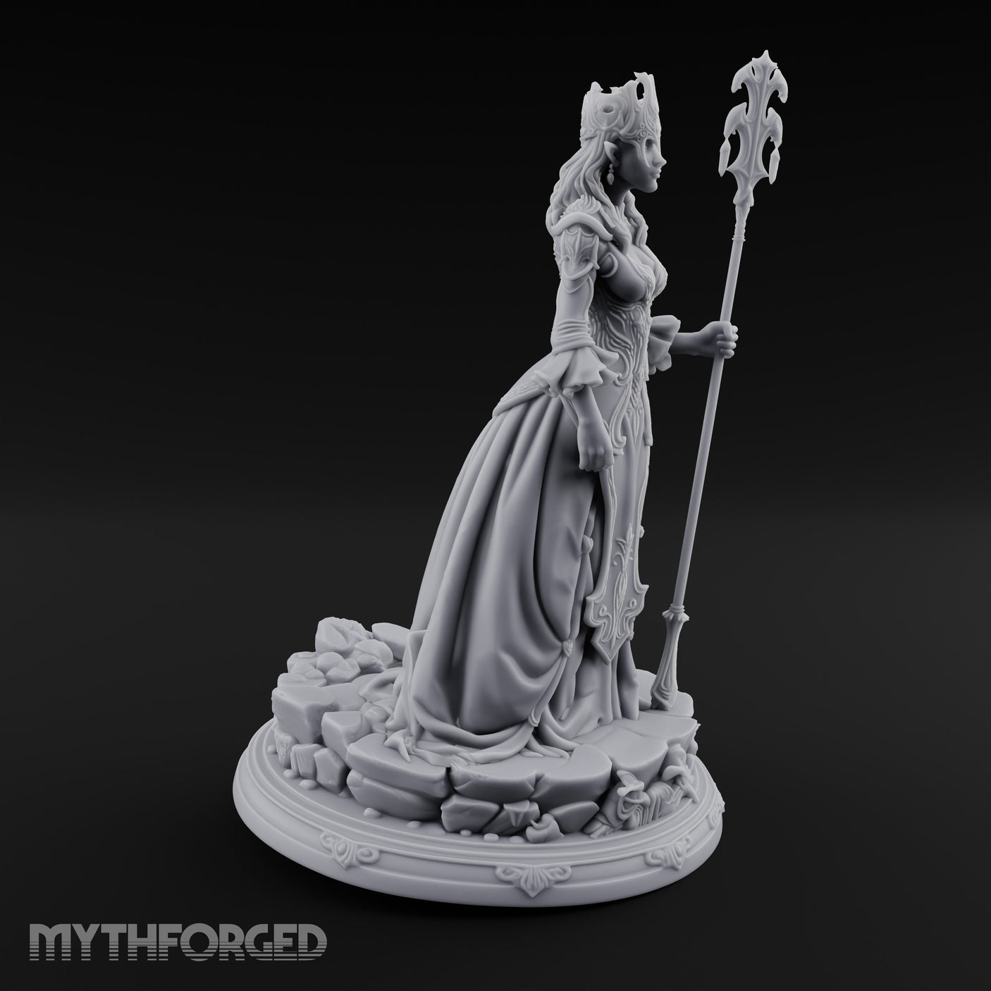 Crown And Staff Wielding Elf Queen Miniature for Dungeons and Dragons, Pathfinder or other TTRPGs
