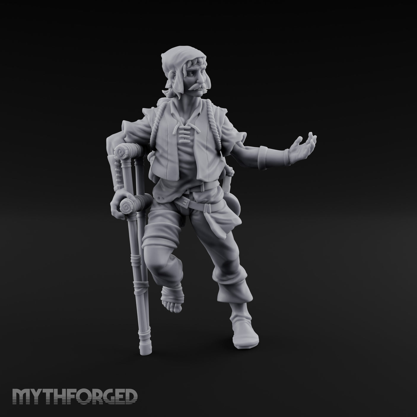 Crutch Leaning Gesturing Human Refugee Miniature for Dungeons and Dragons, Pathfinder or other TTRPGs