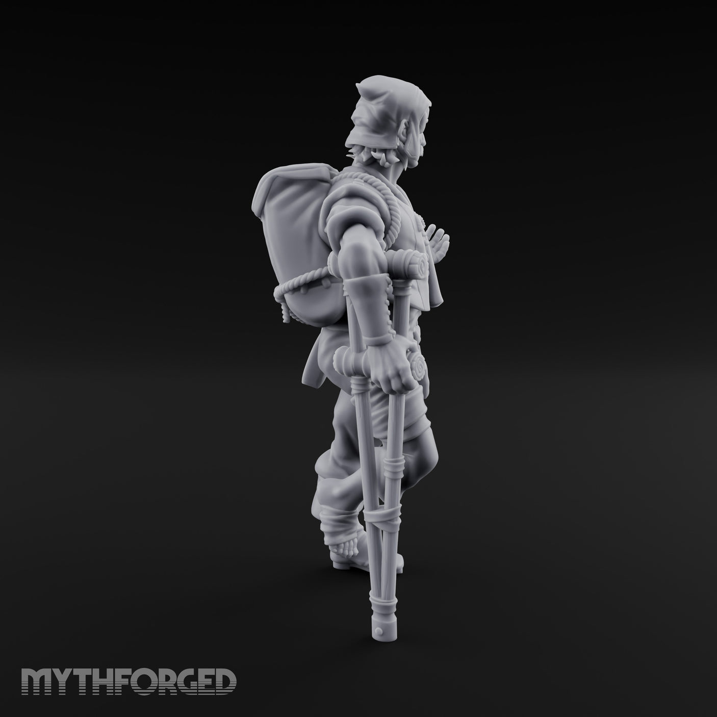Crutch Leaning Gesturing Human Refugee Miniature for Dungeons and Dragons, Pathfinder or other TTRPGs