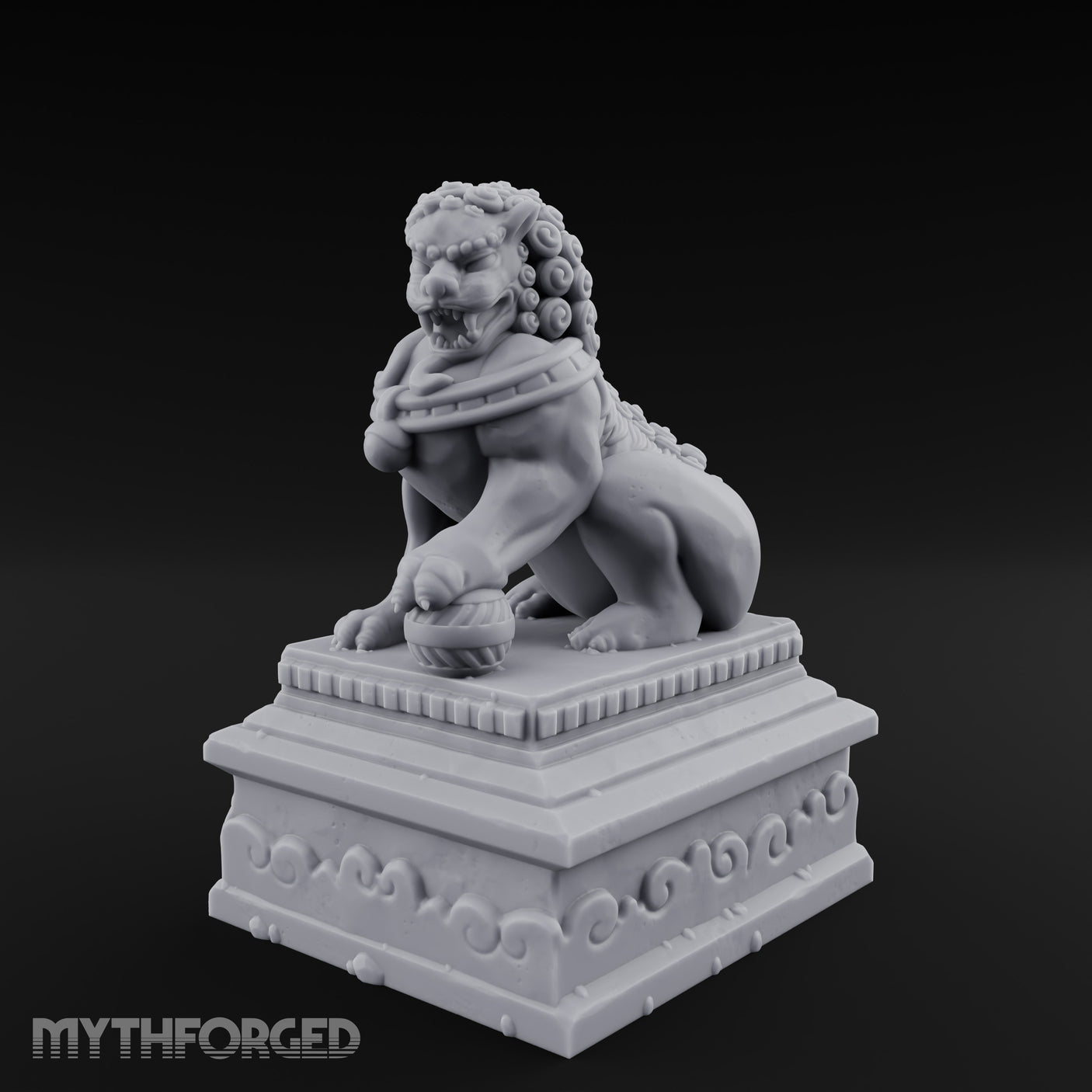 Curl-Maned Orb-Pinned Guardian Foo Lion Statue gallery 1