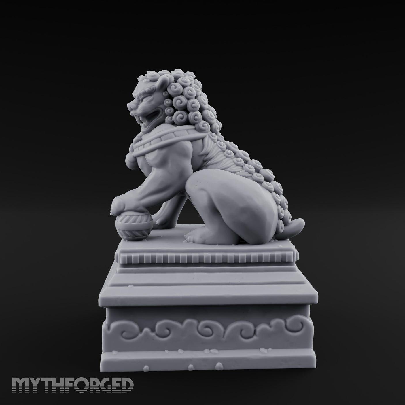 Curl-Maned Orb-Pinned Guardian Foo Lion Statue gallery 8