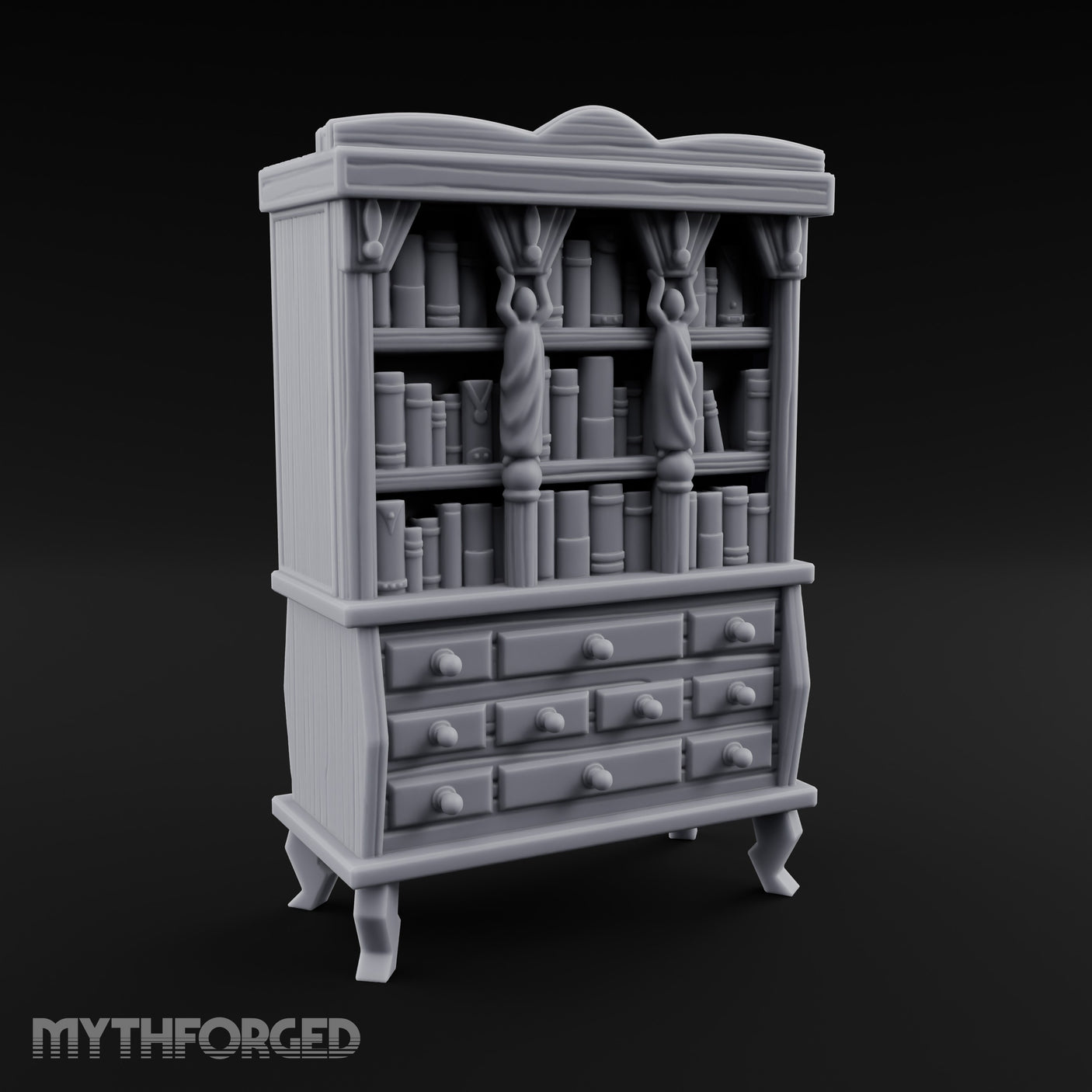 Curtain-Draped Figure-Posted Noble Library Bookcase Cabinet gallery 2