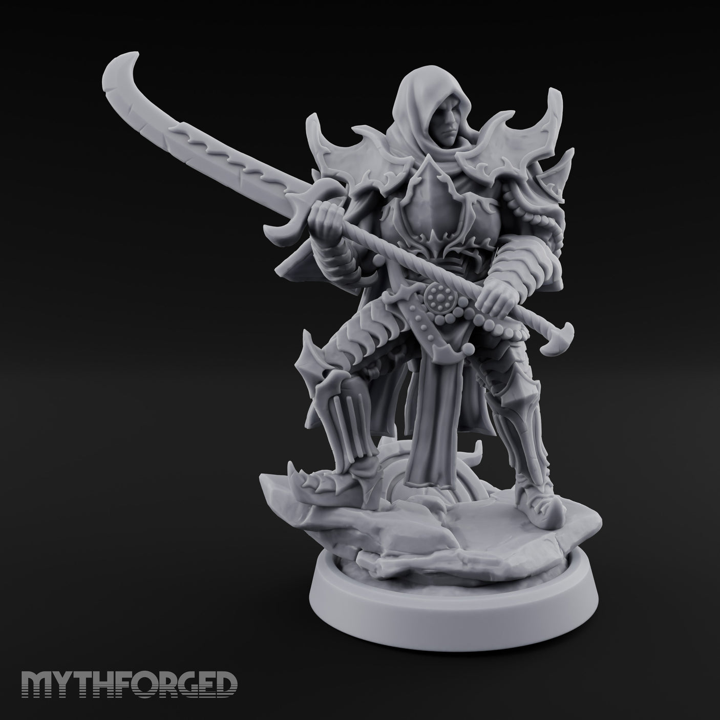 Curved Blade Sweeping Human Assassin Miniature for Dungeons and Dragons, Pathfinder or other TTRPGs