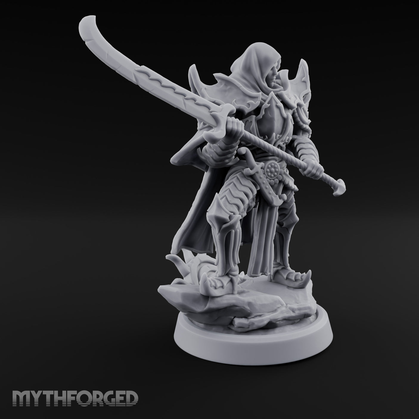 Curved Blade Sweeping Human Assassin Miniature for Dungeons and Dragons, Pathfinder or other TTRPGs