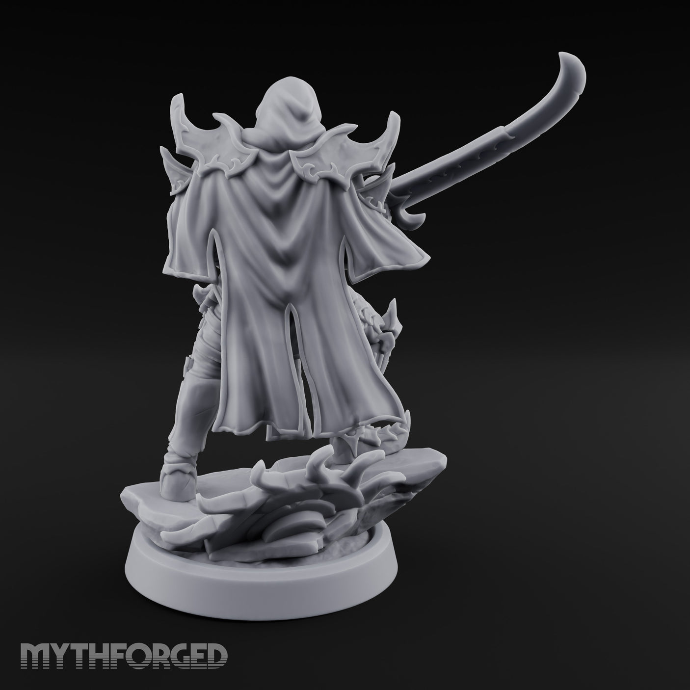 Curved Blade Sweeping Human Assassin Miniature for Dungeons and Dragons, Pathfinder or other TTRPGs