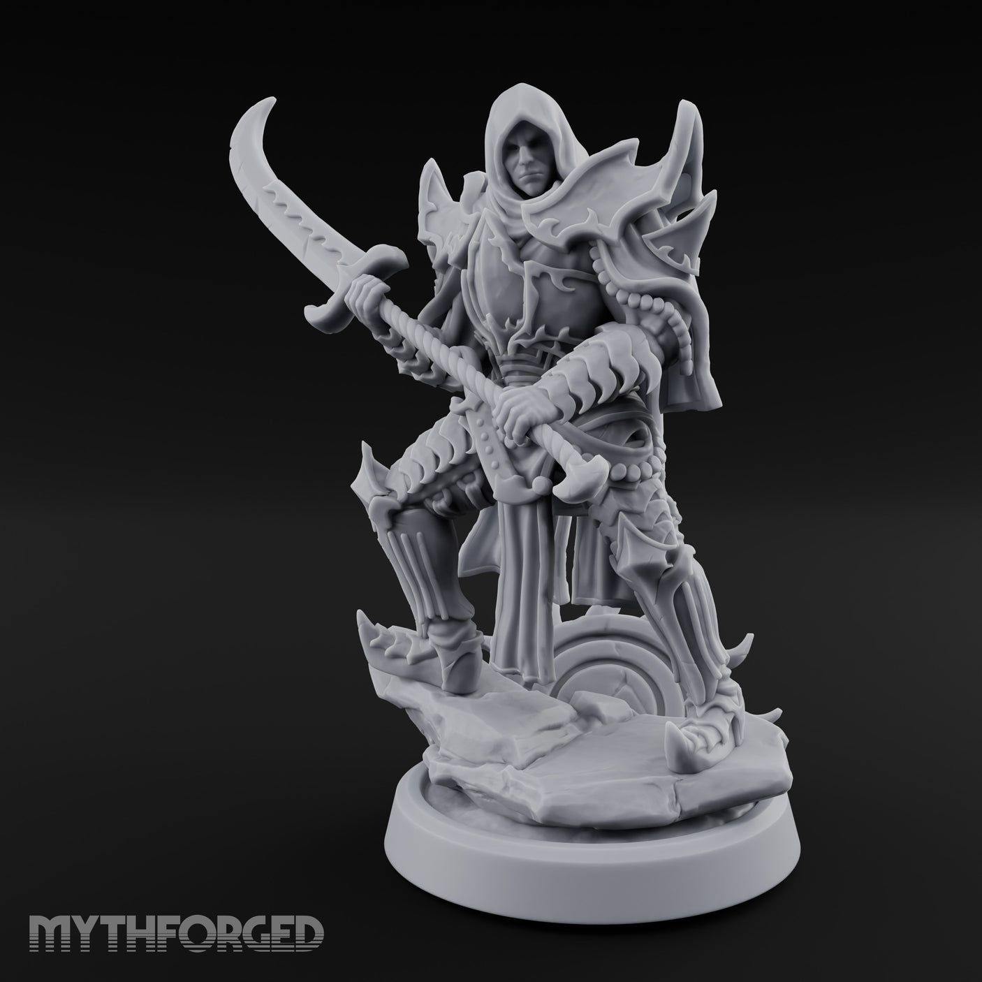 Curved Blade Sweeping Human Assassin Miniature for Dungeons and Dragons, Pathfinder or other TTRPGs