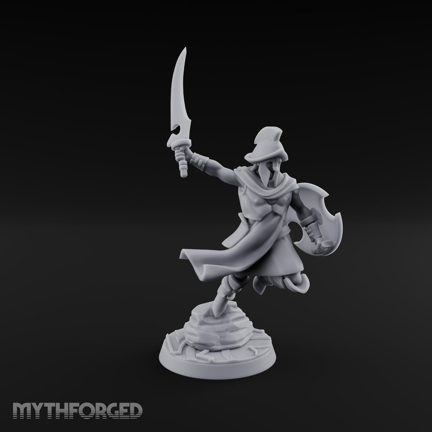 Cutlass And Shield Leaping Human Swashbuckler Model A Miniature for Dungeons and Dragons, Pathfinder or other TTRPGs