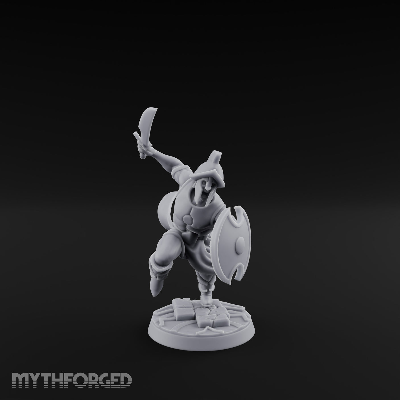 Cutlass And Shield Leaping Human Swashbuckler Model B Miniature for Dungeons and Dragons, Pathfinder or other TTRPGs