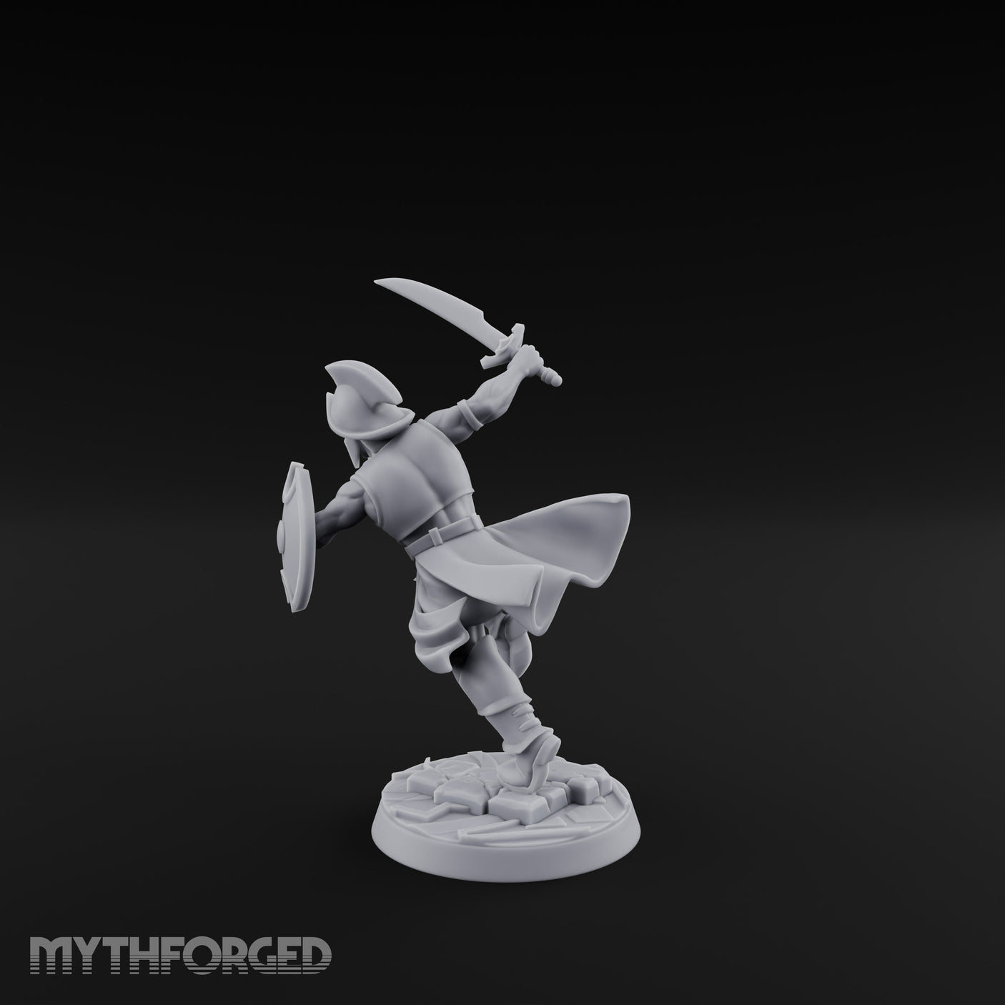 Cutlass And Shield Leaping Human Swashbuckler Model B Miniature for Dungeons and Dragons, Pathfinder or other TTRPGs