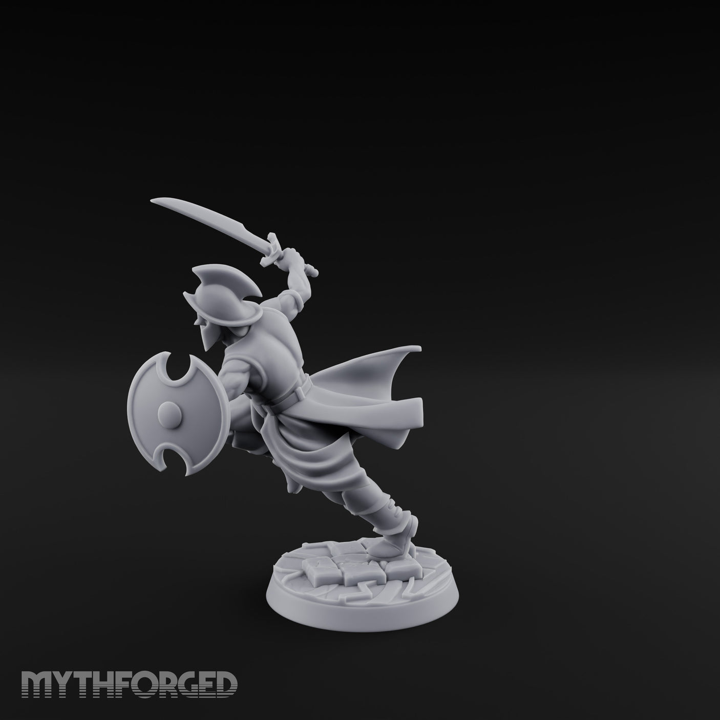 Cutlass And Shield Leaping Human Swashbuckler Model B Miniature for Dungeons and Dragons, Pathfinder or other TTRPGs