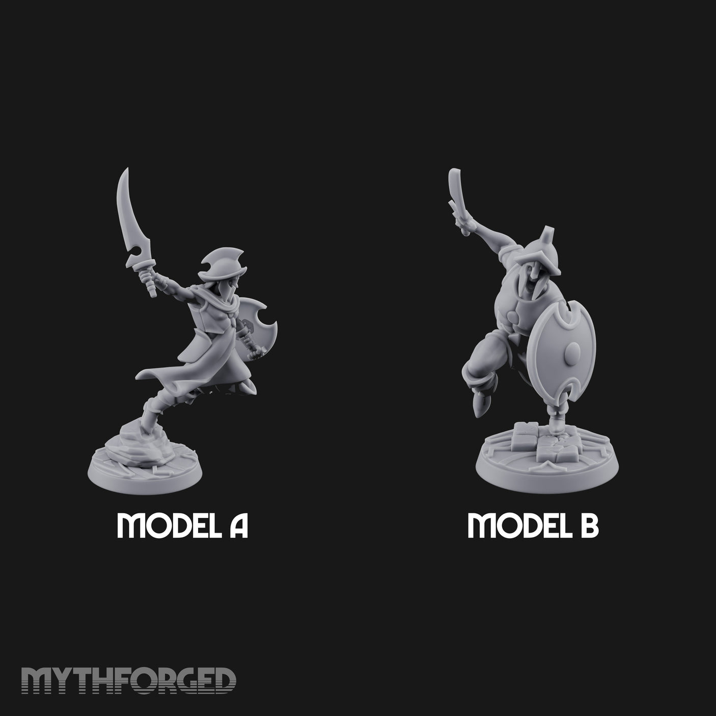 Cutlass And Shield Leaping Human Swashbucklers Miniature for Dungeons and Dragons, Pathfinder or other TTRPGs
