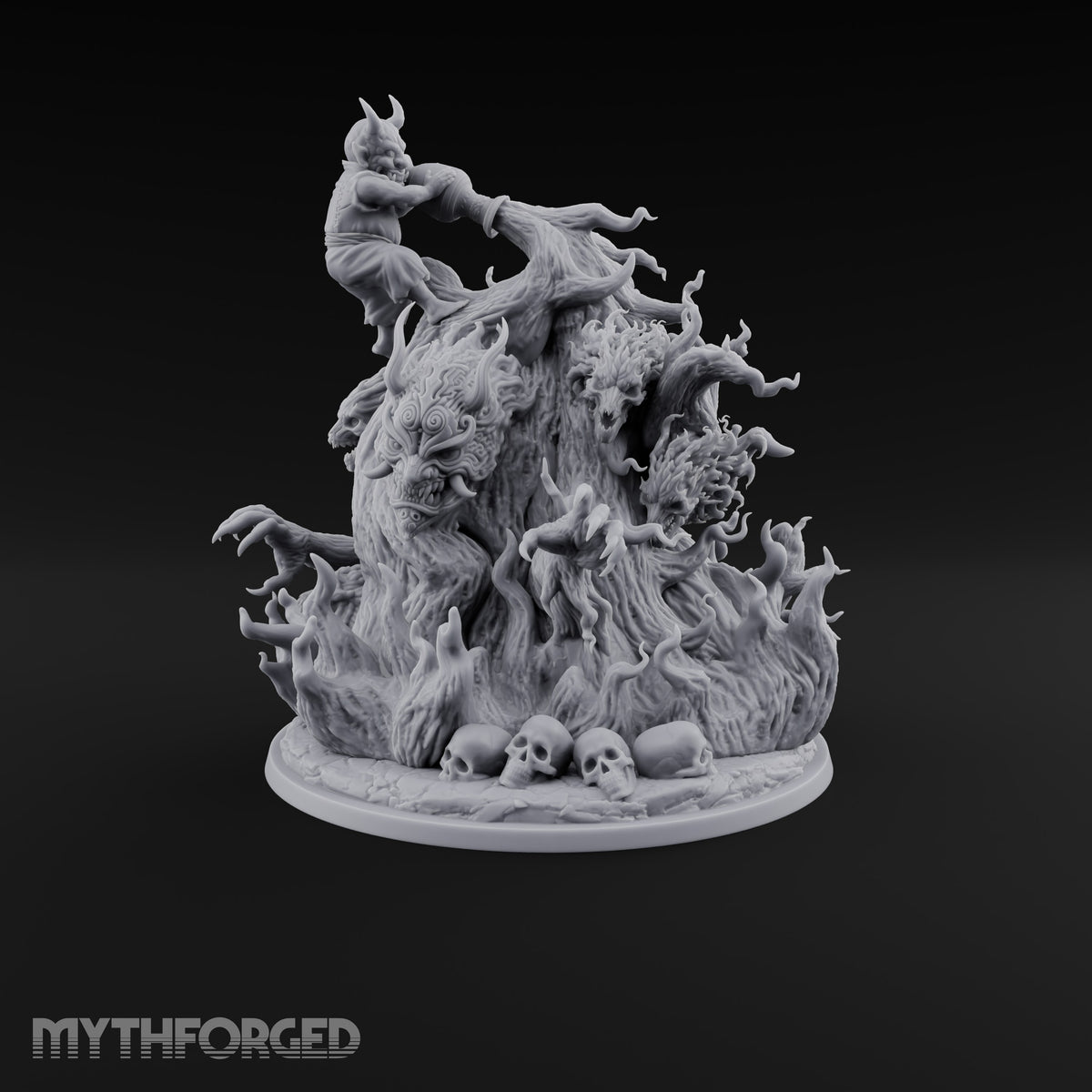 Barking Mad and Burning Treant Flame-Wreathed Demon-Faced Tree