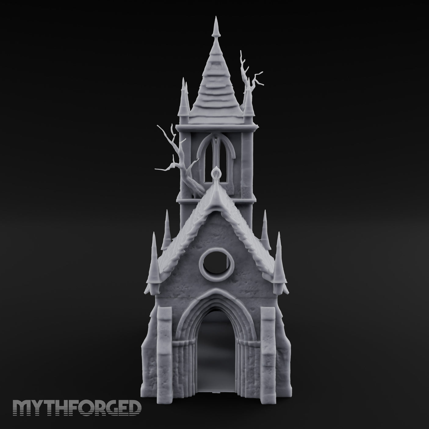 Dead-Tree Spike-Gabled Gothic Spire Chapel Miniature for Dungeons and Dragons, Pathfinder or other TTRPGs