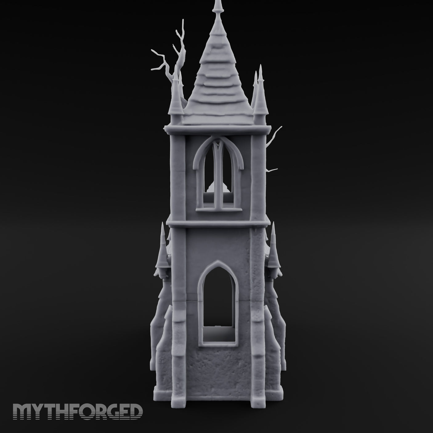Dead-Tree Spike-Gabled Gothic Spire Chapel Miniature for Dungeons and Dragons, Pathfinder or other TTRPGs