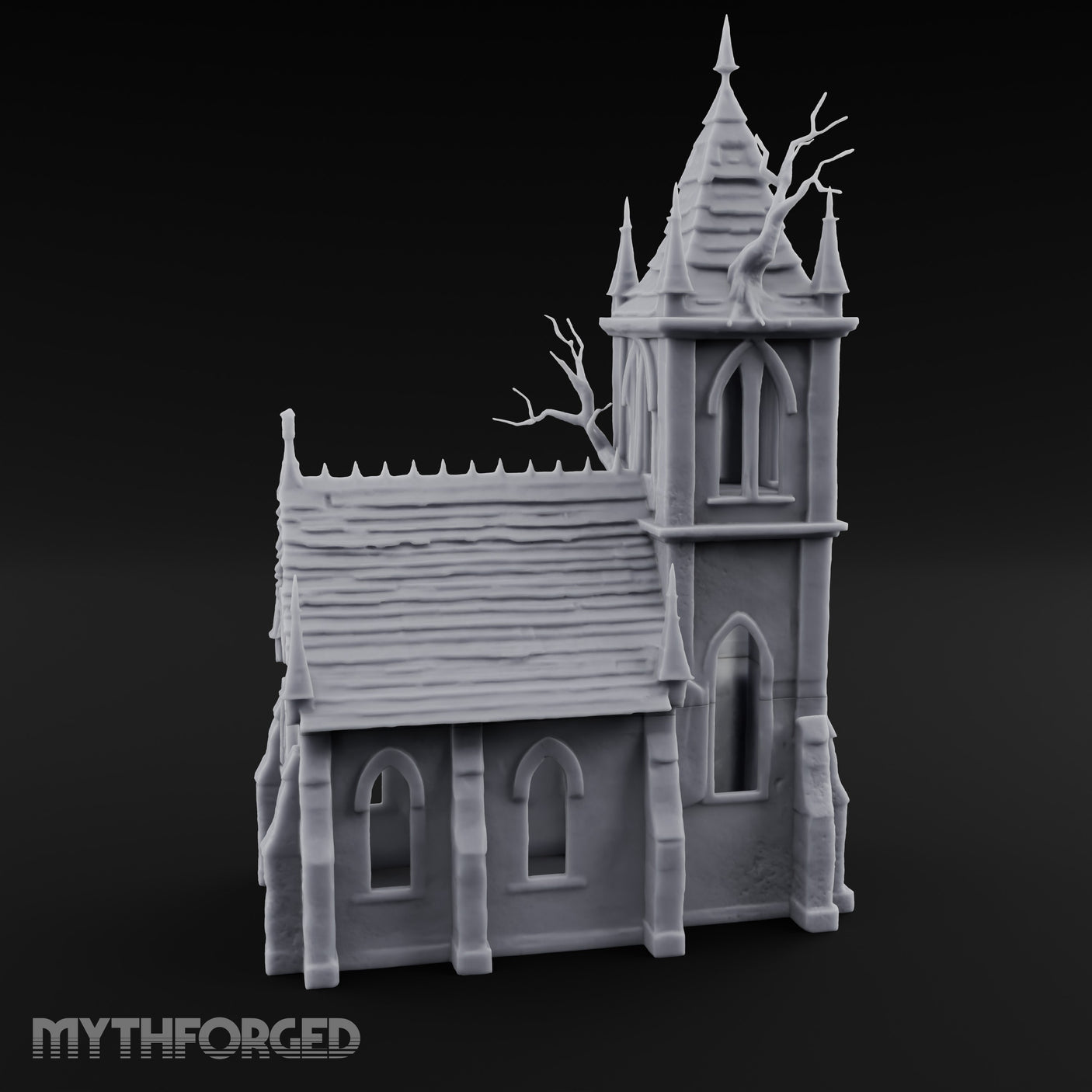 Dead-Tree Spike-Gabled Gothic Spire Chapel Miniature for Dungeons and Dragons, Pathfinder or other TTRPGs